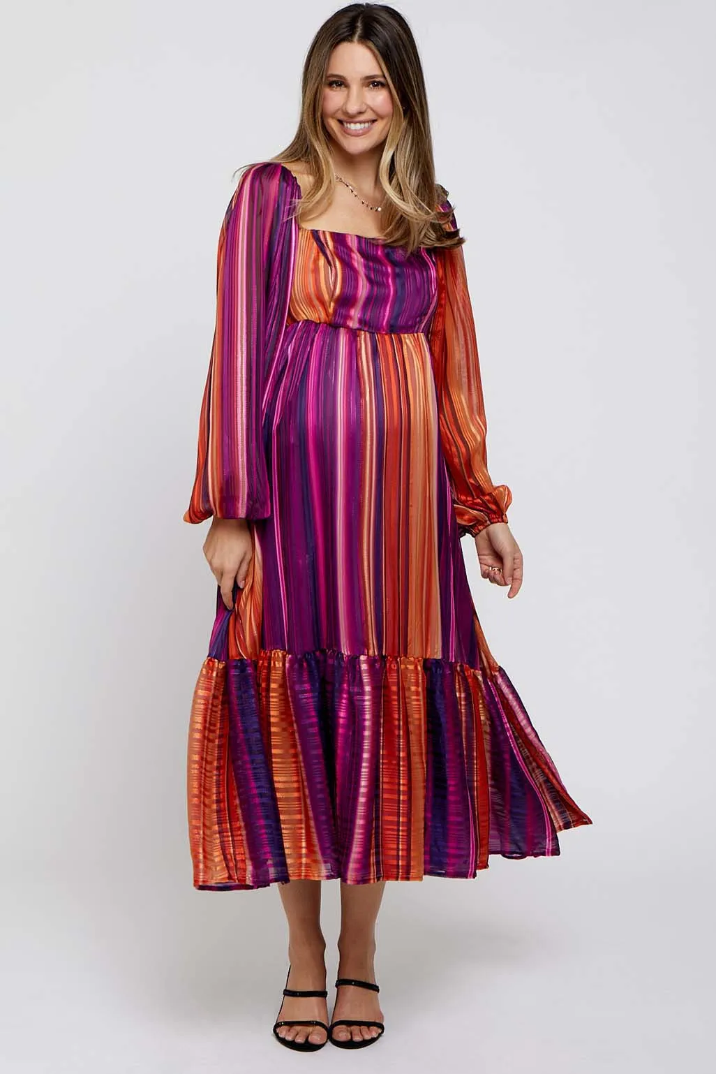 Plum Striped Maternity Midi Dress sold by Pinkblush