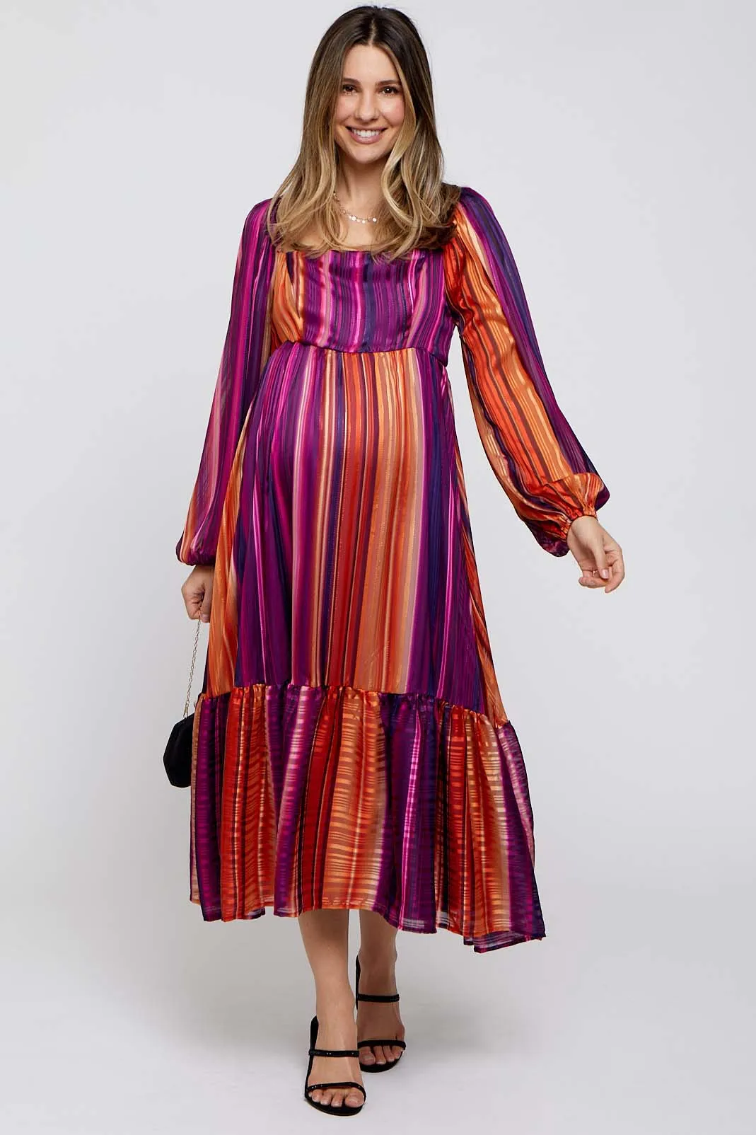 Plum Striped Maternity Midi Dress sold by Pinkblush product image thumbnail 2