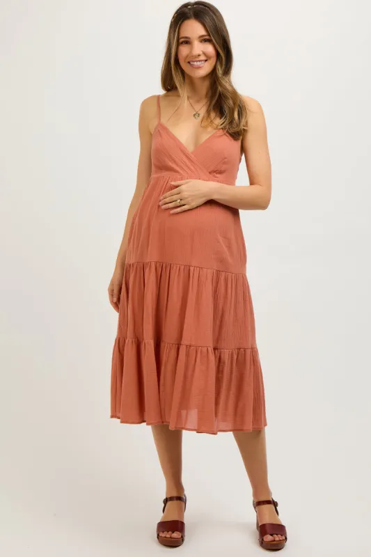 Rust Sleeveless Maternity Maxi Dress sold by Pinkblush
