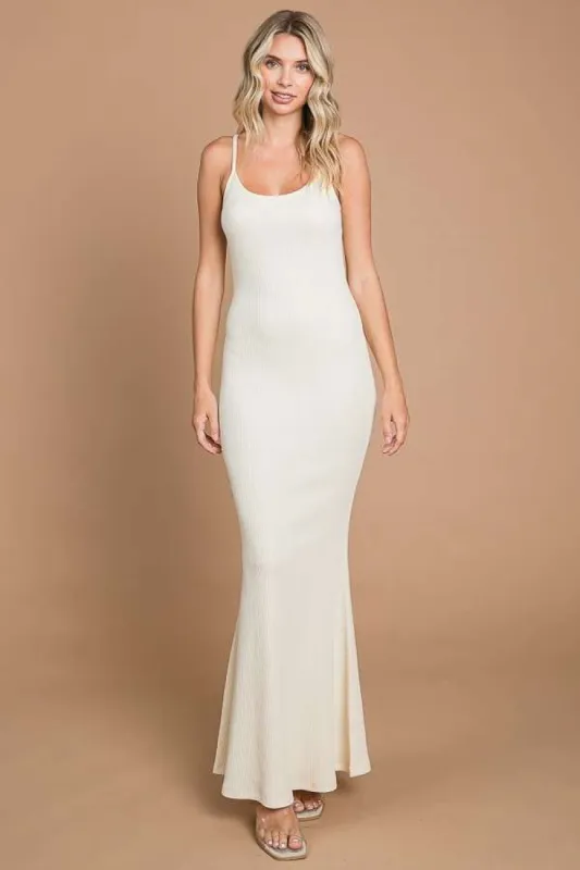 Cream Ribbed Maxi Dress sold by Pinkblush