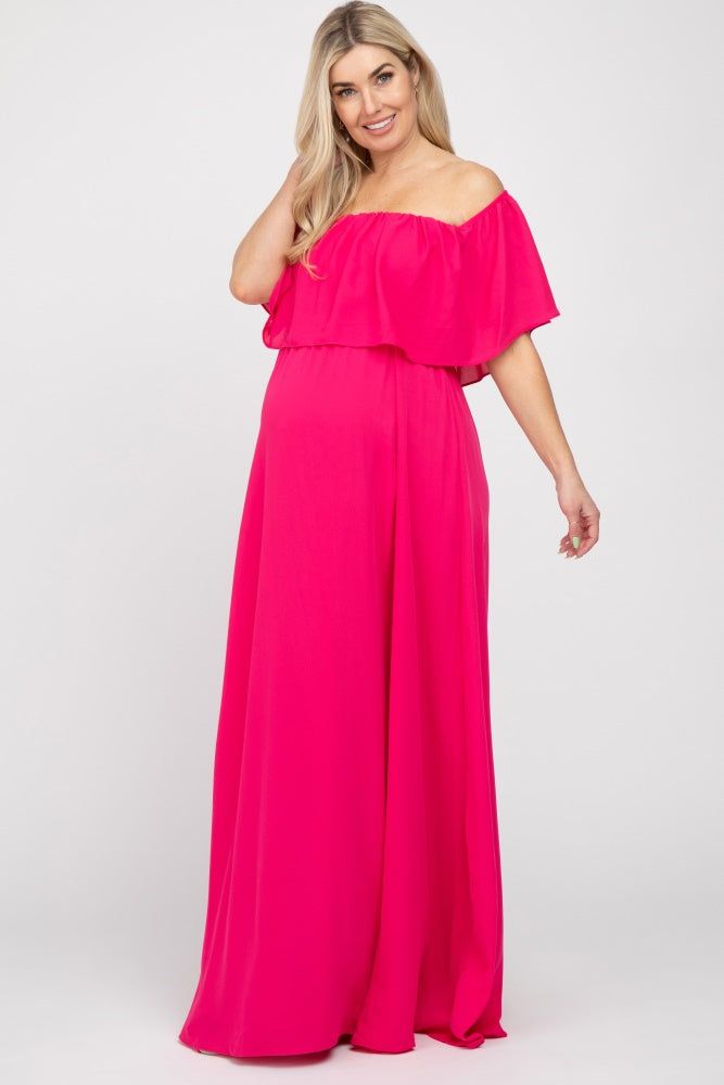 Fuchsia Chiffon Off Shoulder Maternity Gown sold by Pinkblush product image thumbnail 2