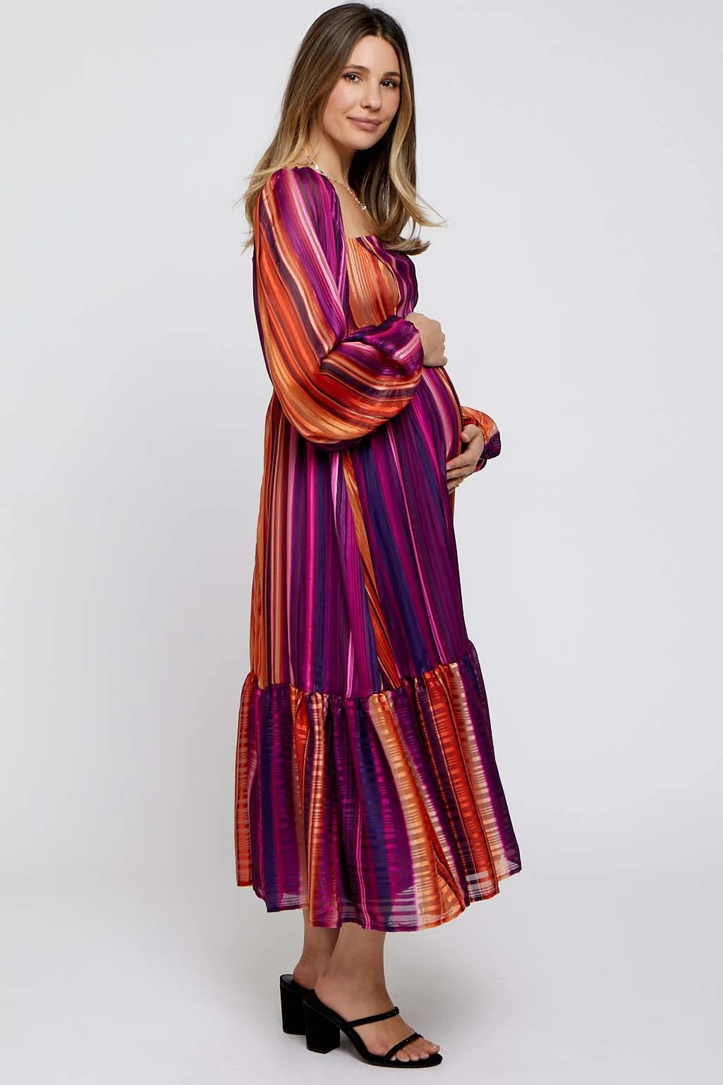 Plum Striped Maternity Midi Dress sold by Pinkblush product image thumbnail 3