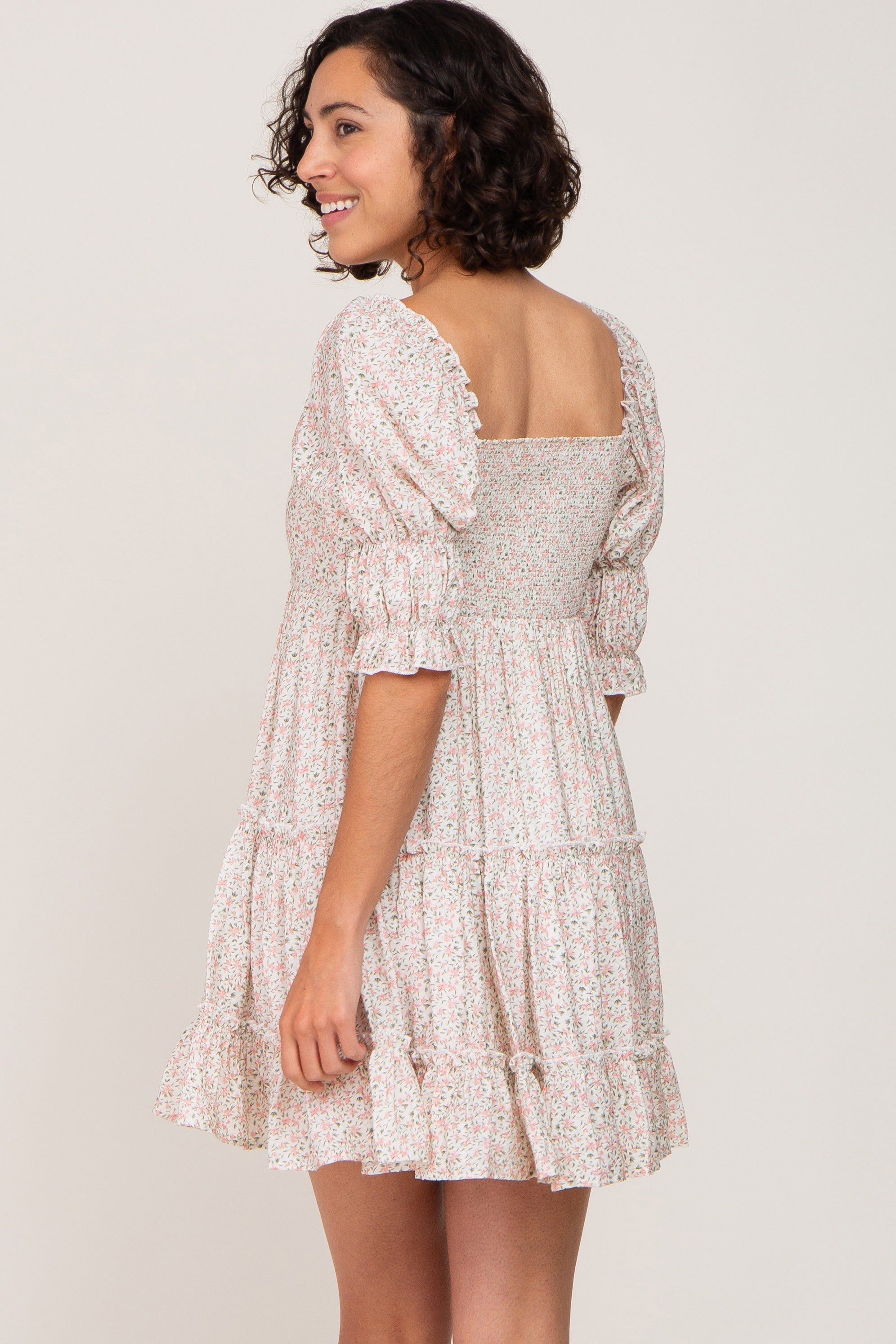 Ivory Floral Square Neck Ruffle Tiered Dress sold by Pinkblush product image thumbnail 3