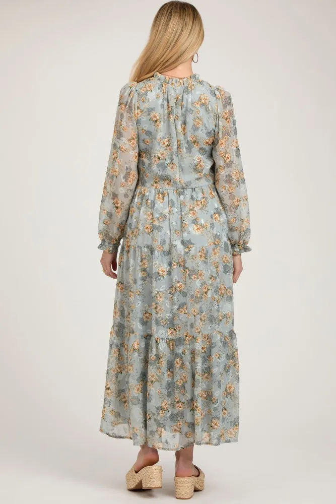 Light Blue Floral Button Front Tiered Maternity Maxi Dress sold by Pinkblush product image thumbnail 4