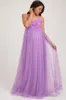 Purple Floral Applique Lace-Up Back Tulle Maternity Maxi Dress sold by Pinkblush