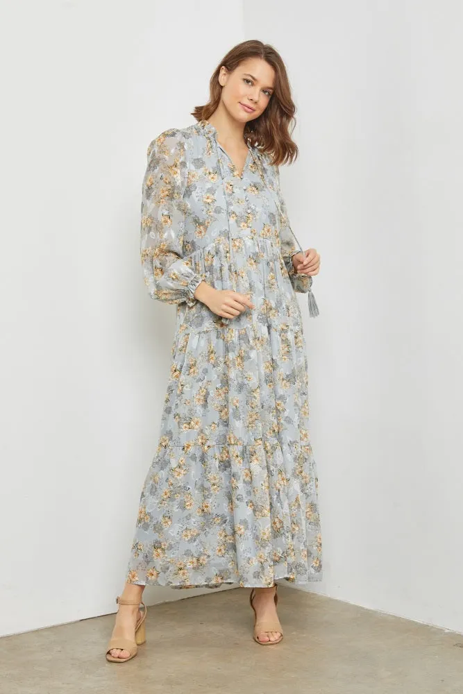 Light Blue Floral Button Front Tiered Maternity Maxi Dress sold by Pinkblush product image thumbnail 5