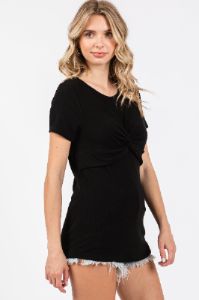 Black Ribbed Twist Front Top sold by Pinkblush