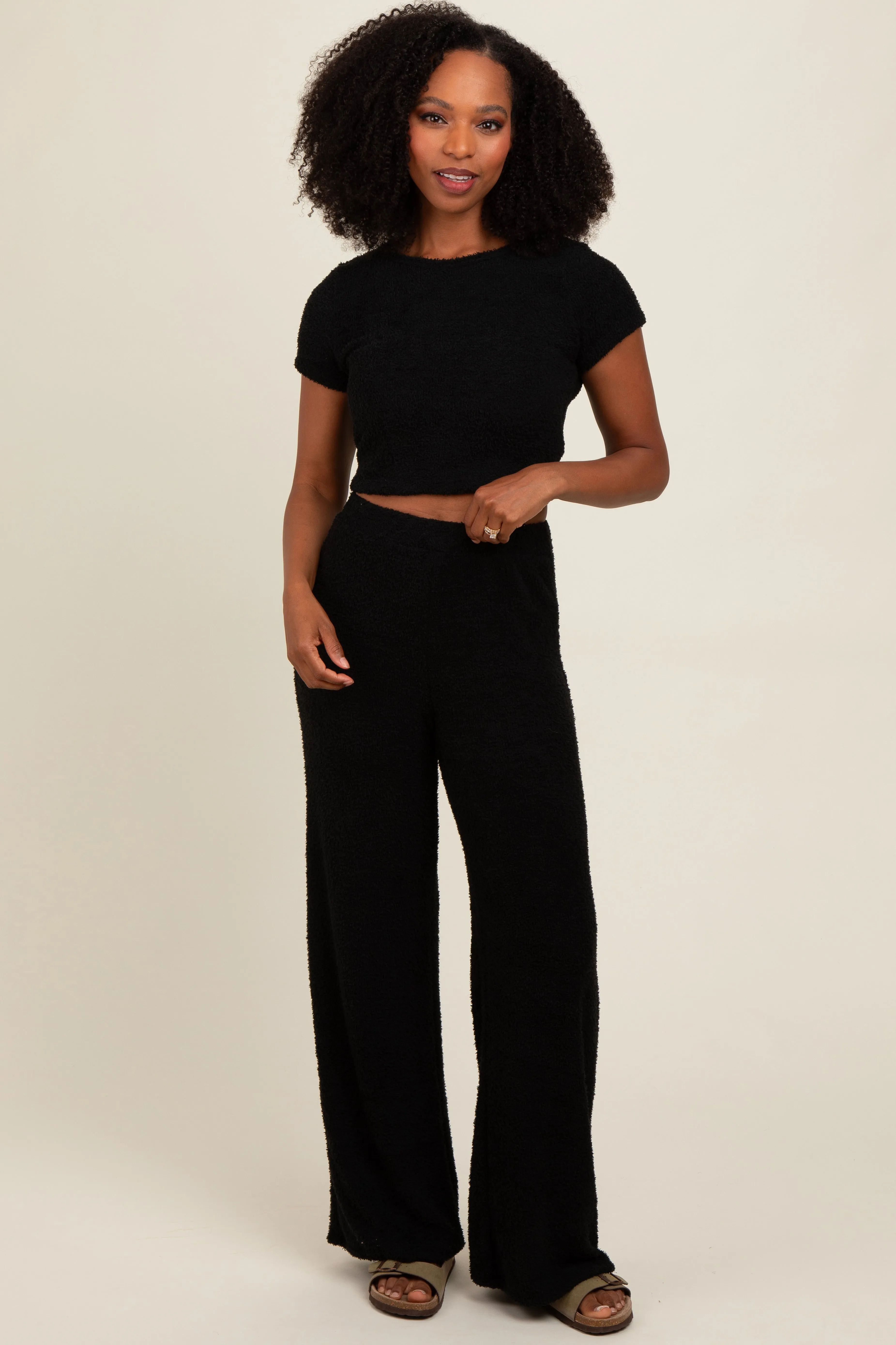 Black Short Sleeve Pant Lounge Set sold by Pinkblush