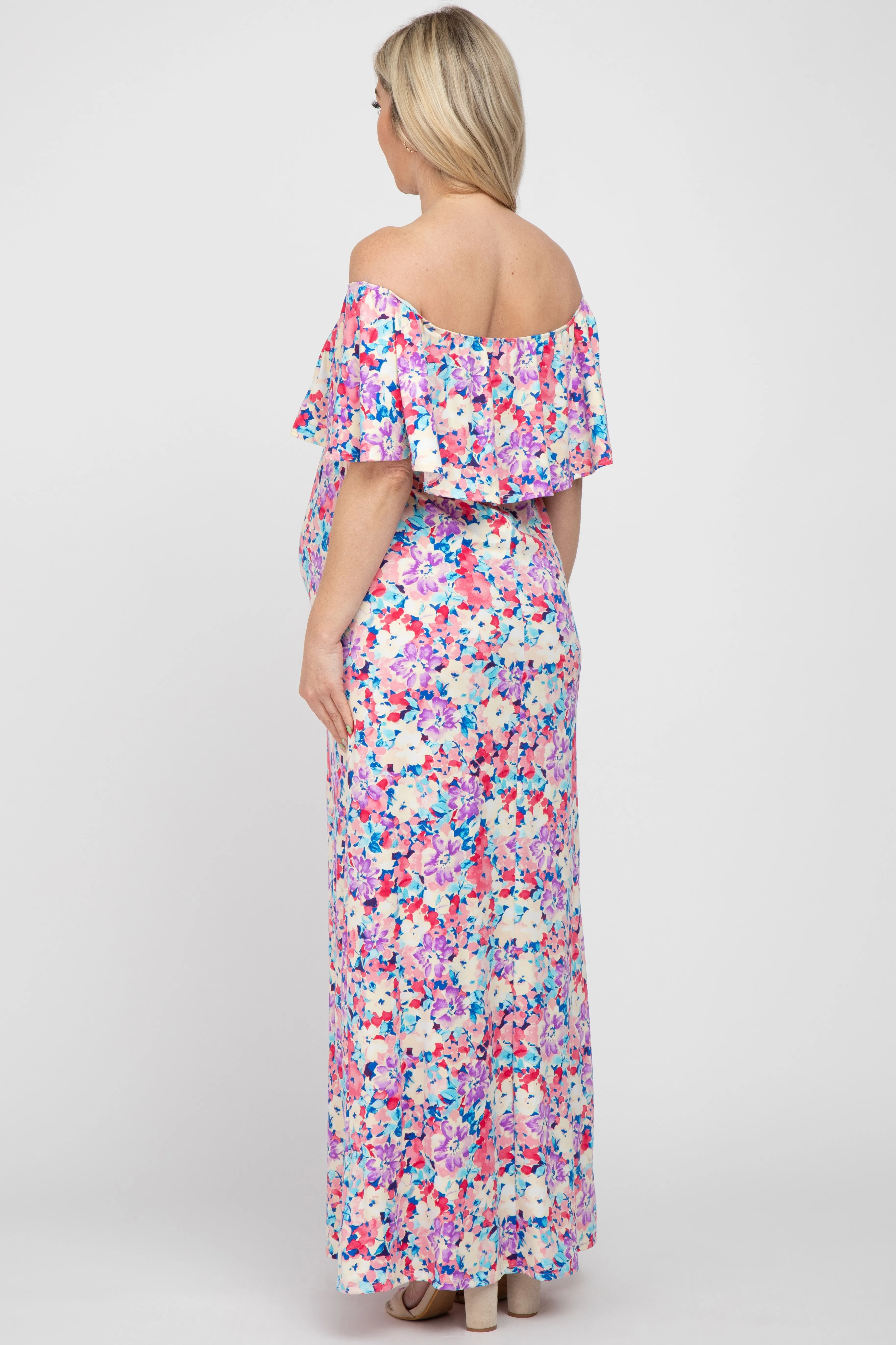 Pink Floral Off Shoulder Maternity Maxi Dress sold by Pinkblush product image thumbnail 3