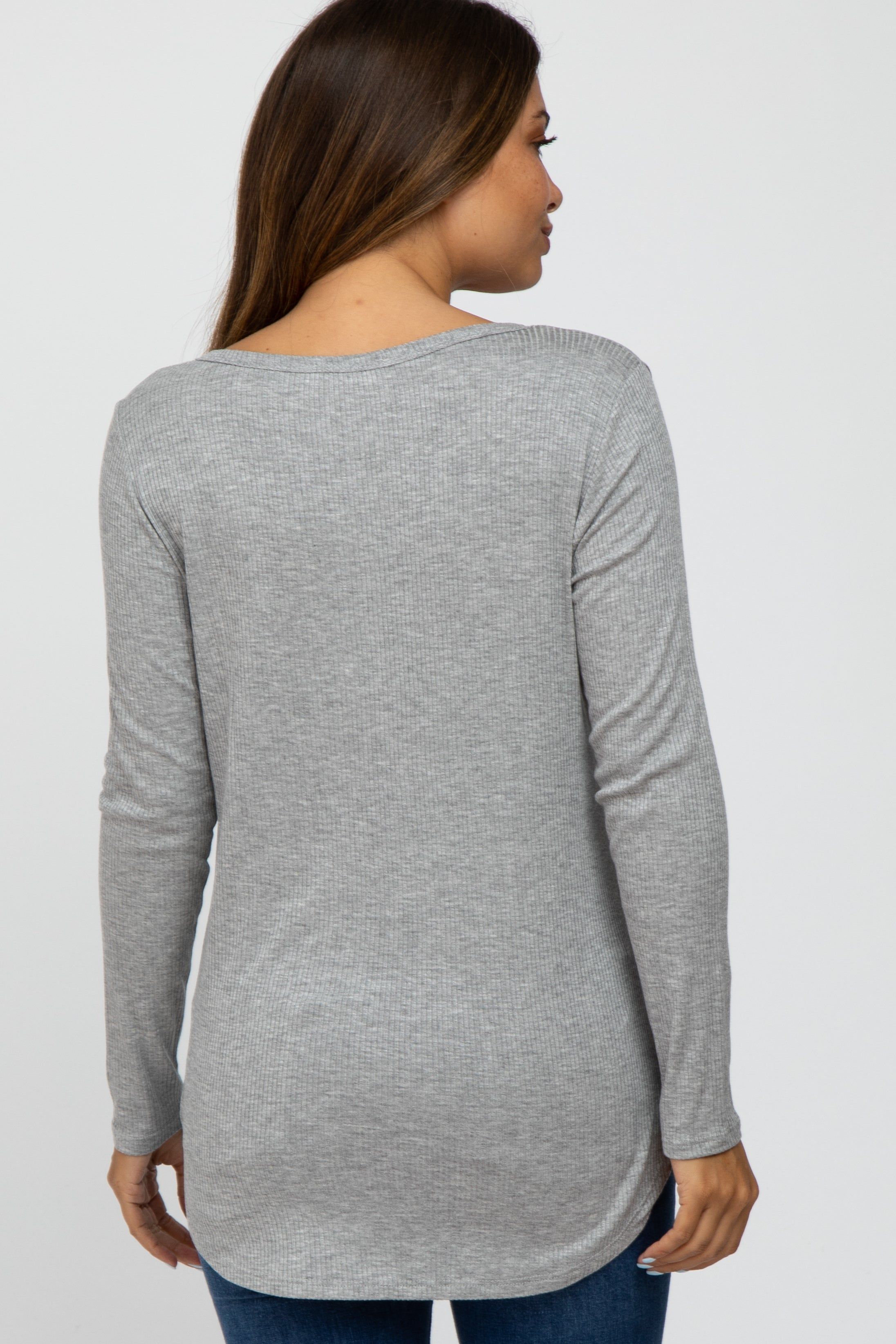 Heather Grey Button Accent Long Sleeve Maternity Top sold by Pinkblush product image thumbnail 3