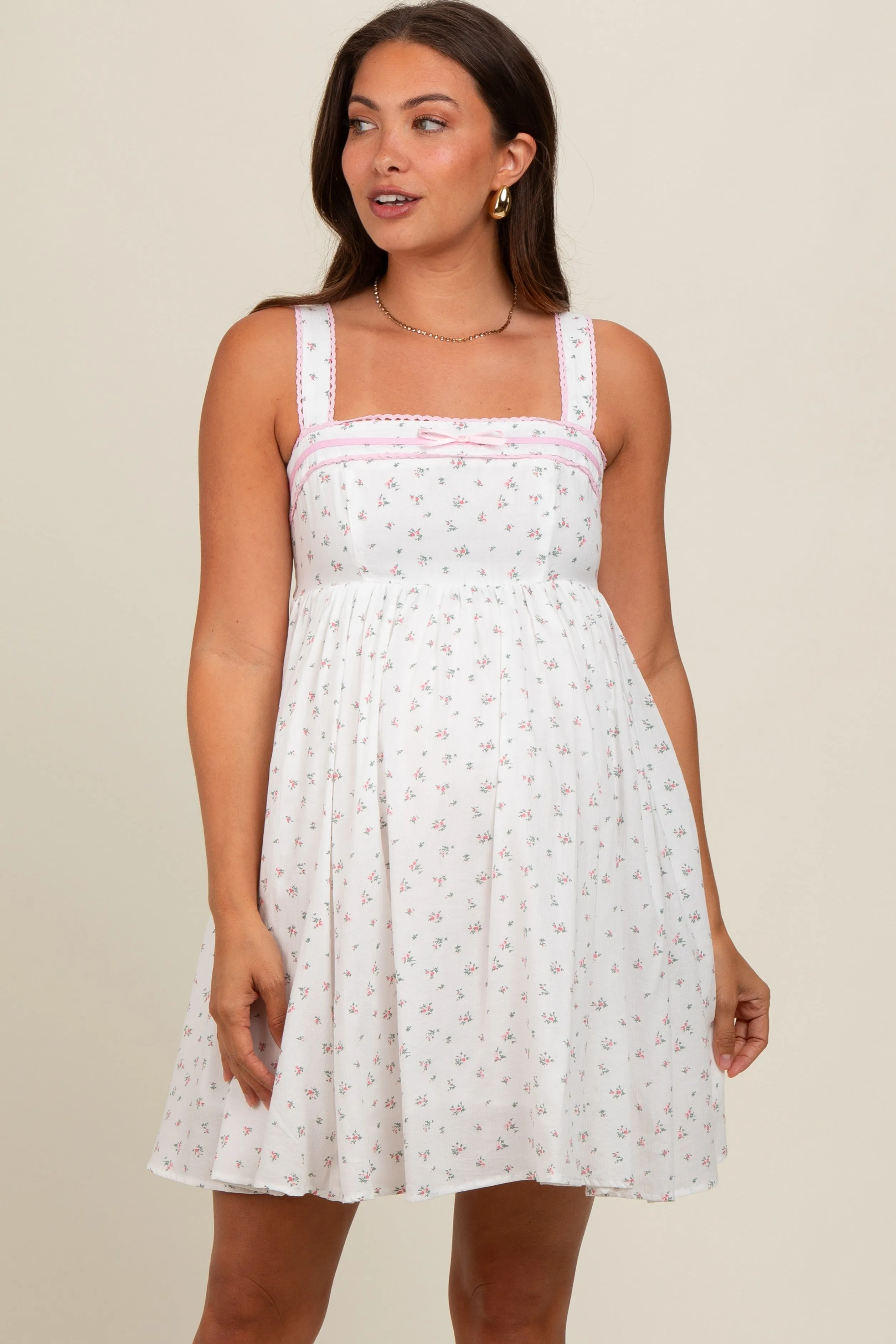 Light Pink Floral Bow Detail Maternity Mini Dress sold by Pinkblush