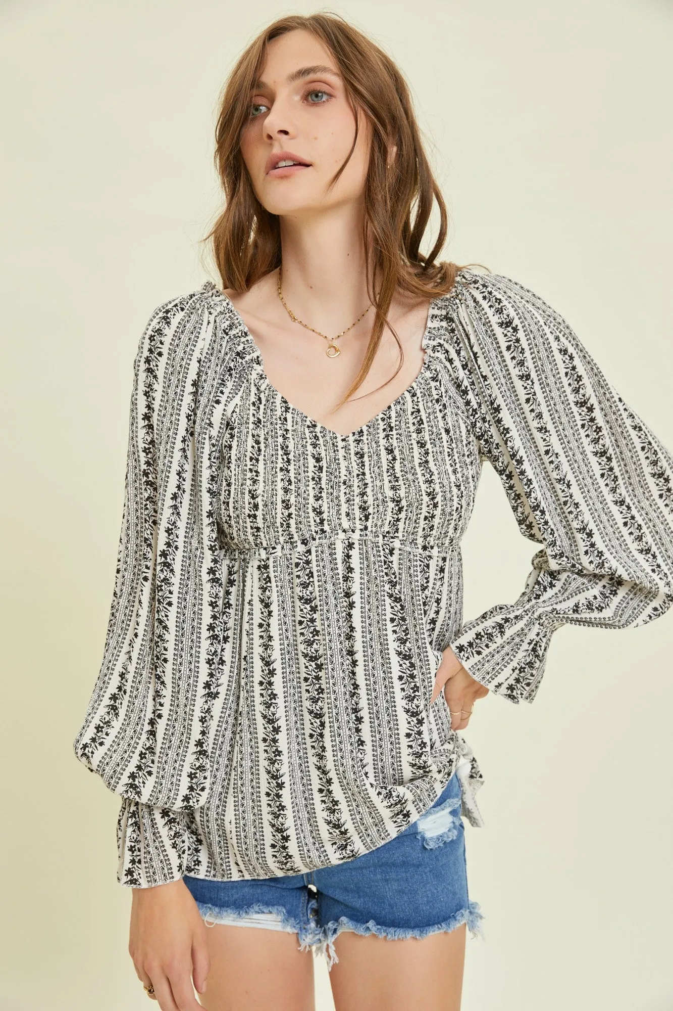 Black Floral Long Sleeve Blouse sold by Pinkblush