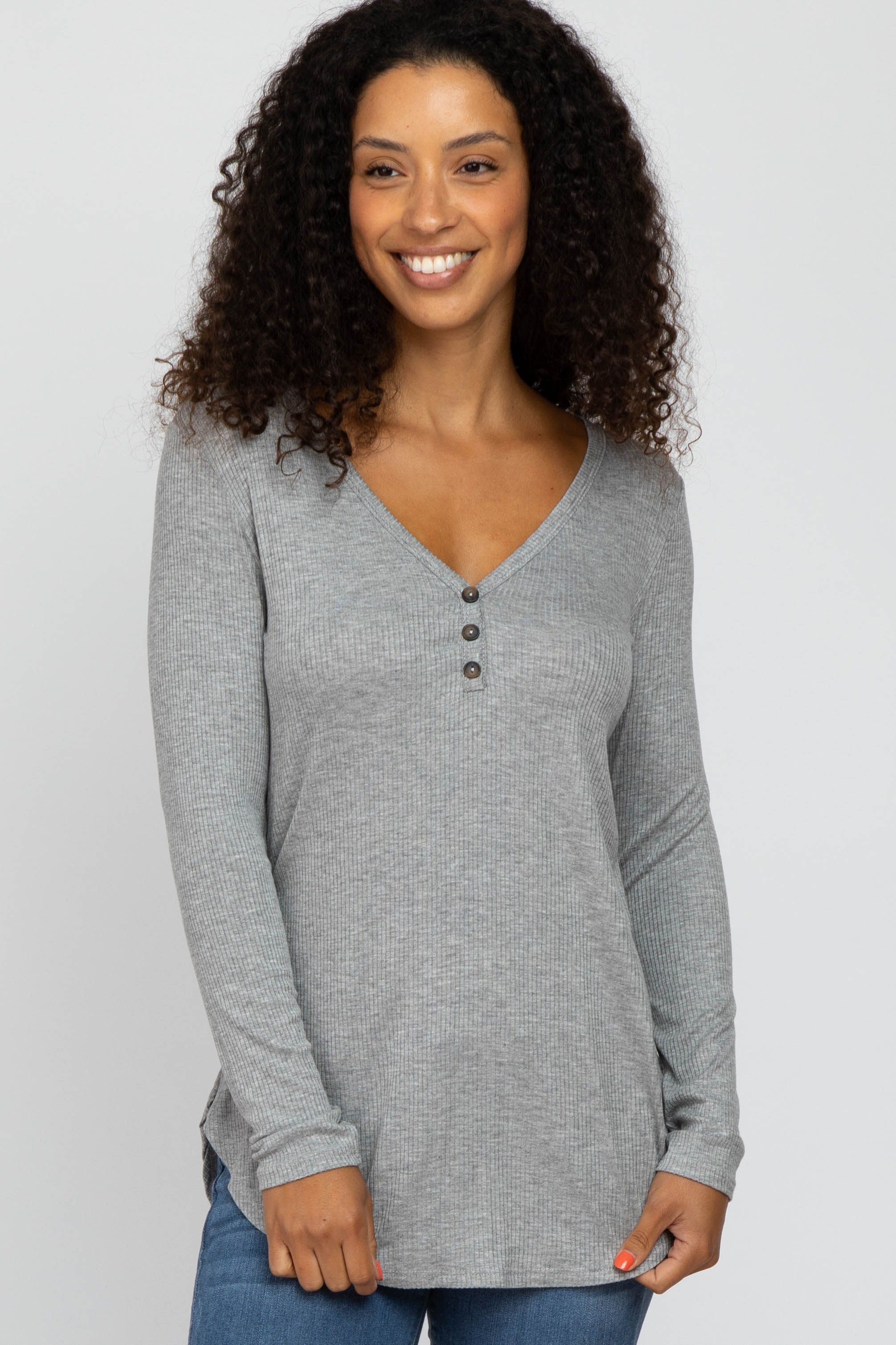 Heather Grey Button Accent Long Sleeve Maternity Top sold by Pinkblush product image thumbnail 5