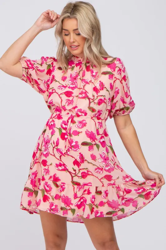 Pink Floral Ruffle Accent Maternity Dress sold by Pinkblush