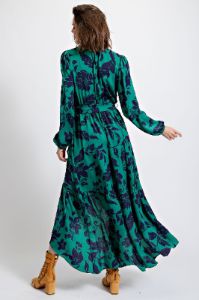 Deep Green Floral Printed Satin Maxi Dress sold by Pinkblush