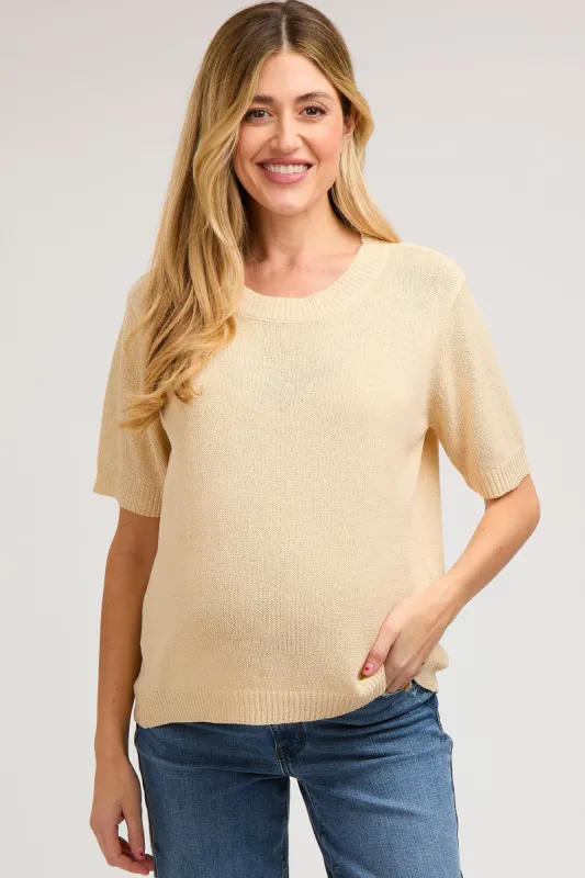 Beige Knit Short Sleeve Maternity Top sold by Pinkblush
