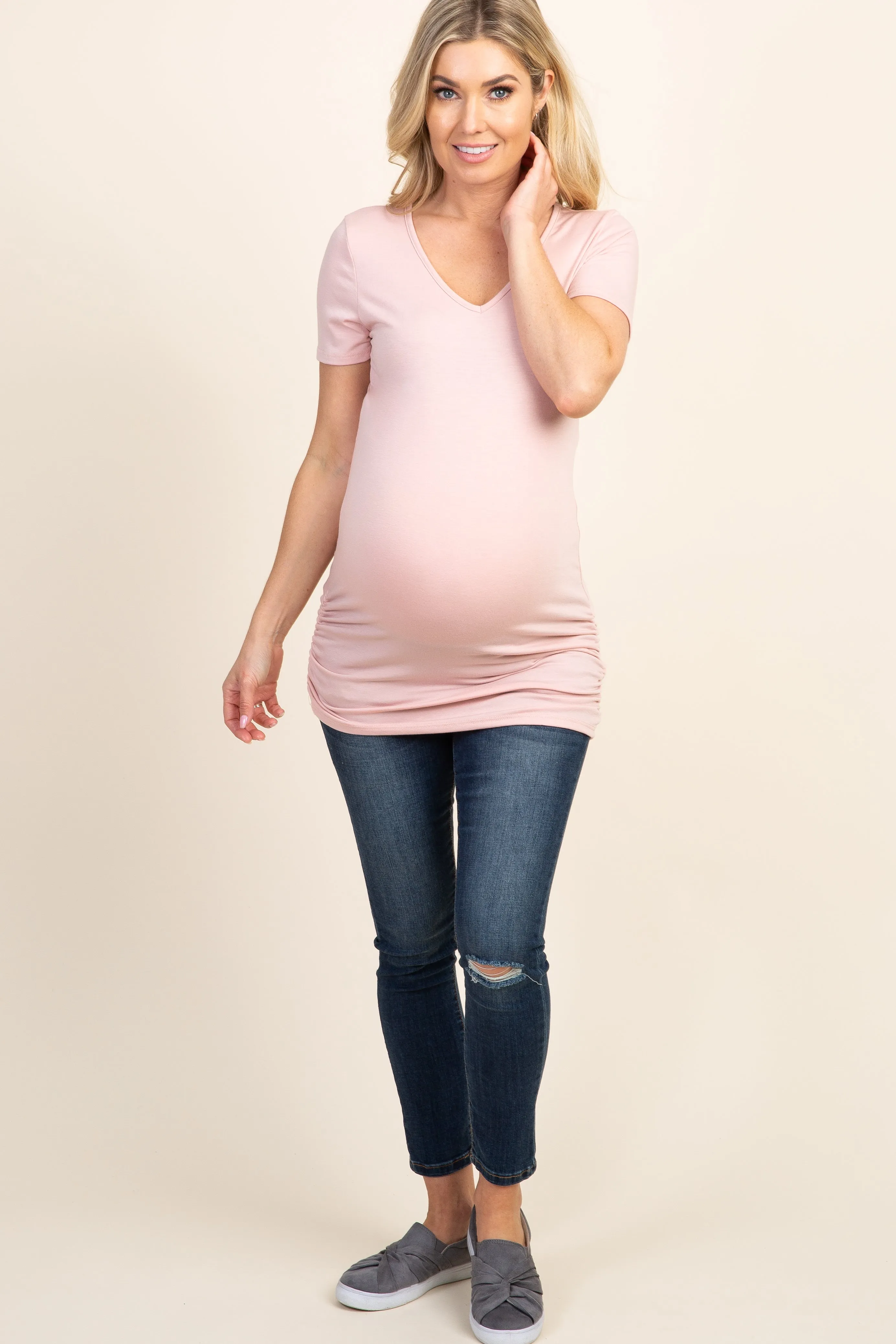 PinkBlush Pink Ruched Short Sleeve Maternity Top sold by Pinkblush product image thumbnail 4