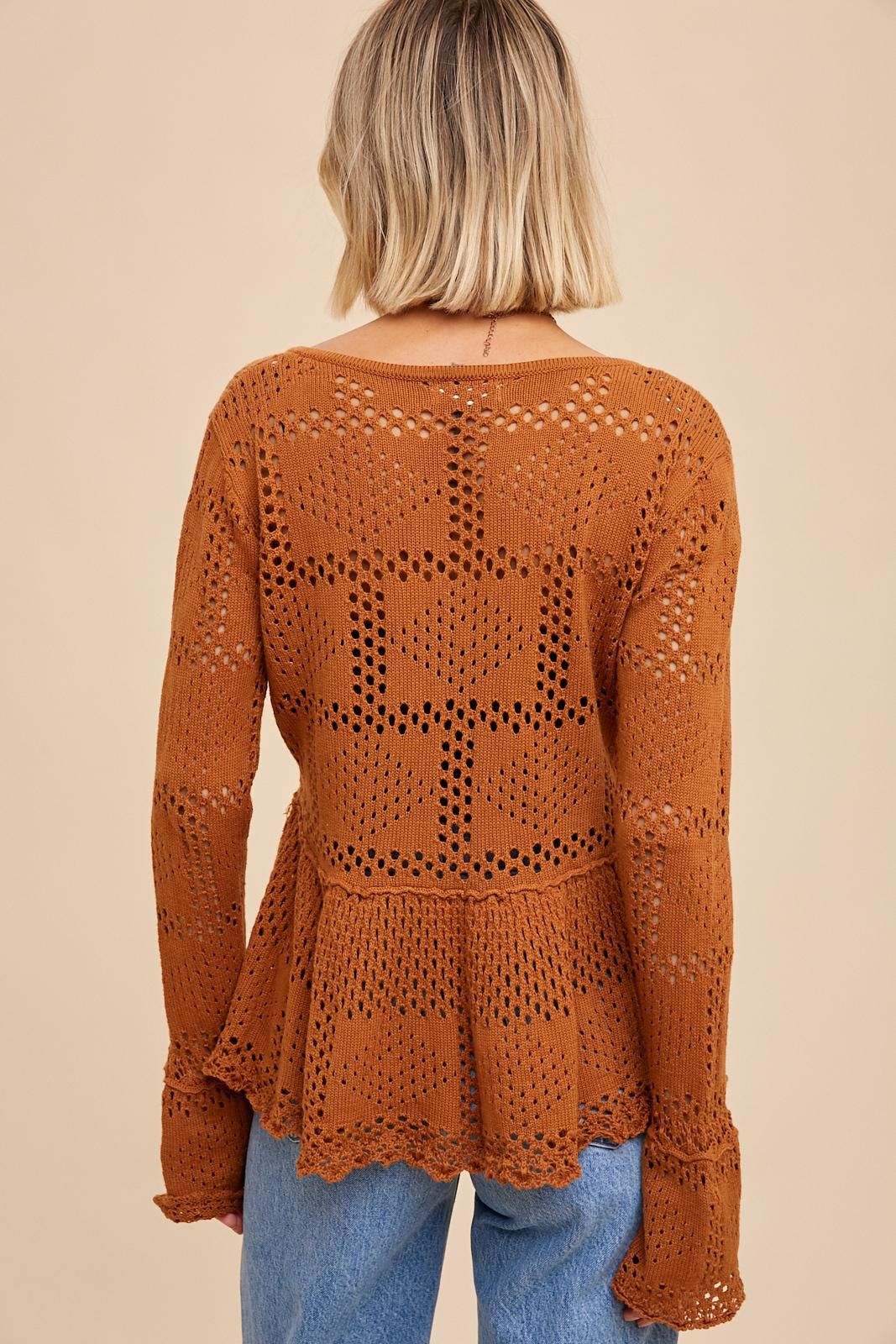 Rust Pointelle Knit Peplum Sweater sold by Pinkblush product image thumbnail 3