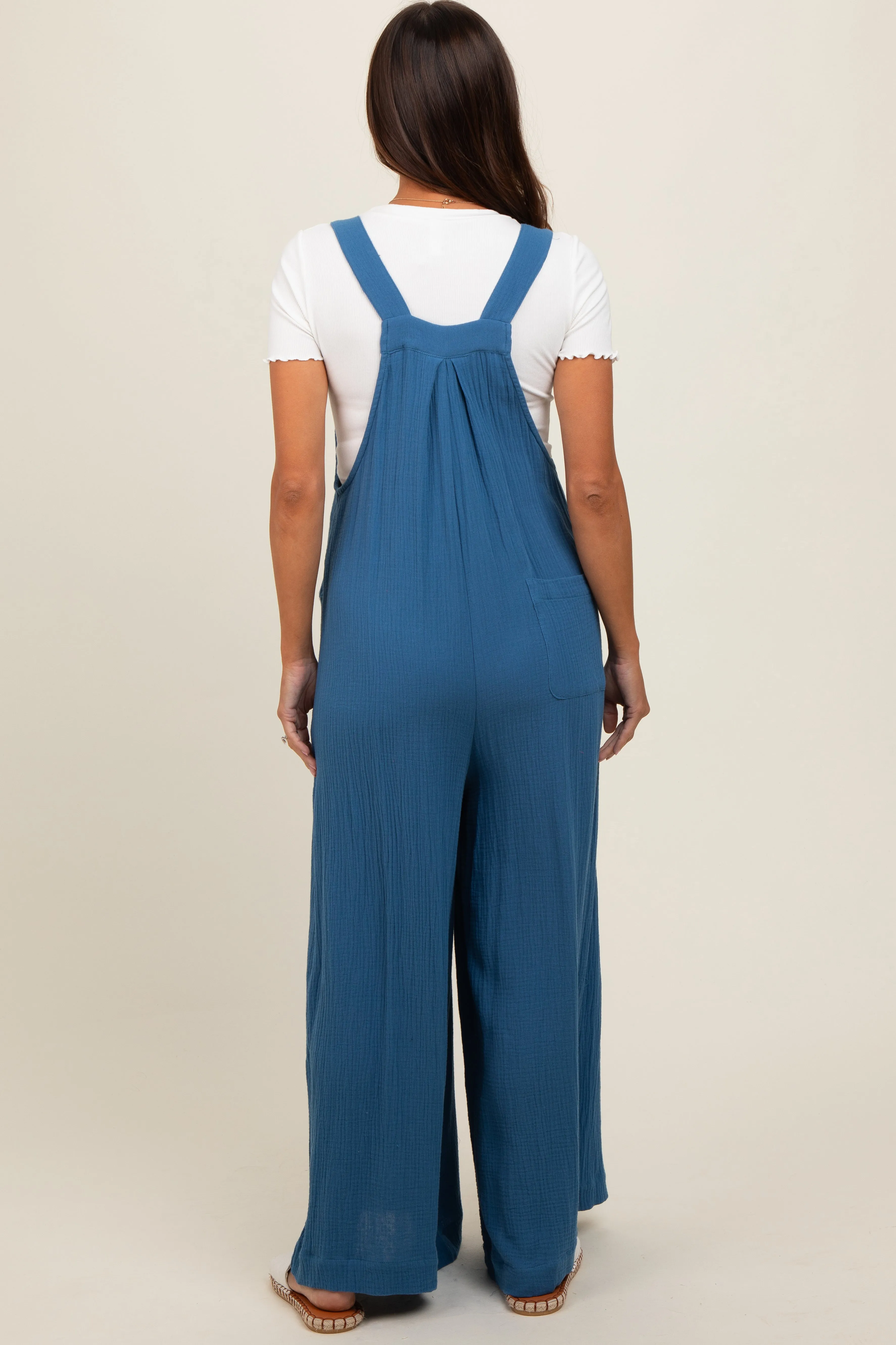 Blue Pocket Front Maternity Wide Leg Jumpsuit sold by Pinkblush product image thumbnail 3