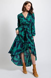 Deep Green Floral Printed Satin Maxi Dress sold by Pinkblush