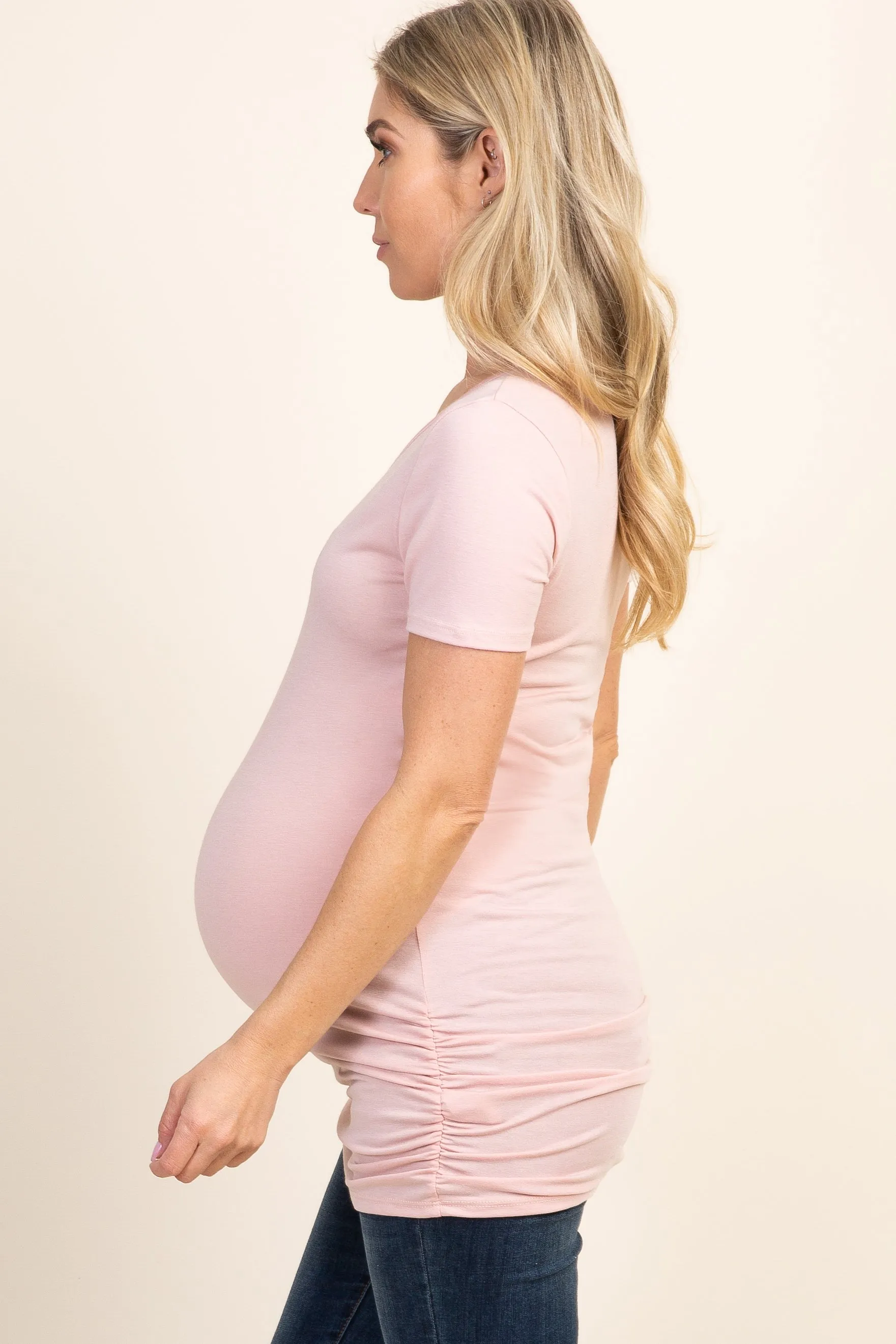 PinkBlush Pink Ruched Short Sleeve Maternity Top sold by Pinkblush product image thumbnail 2