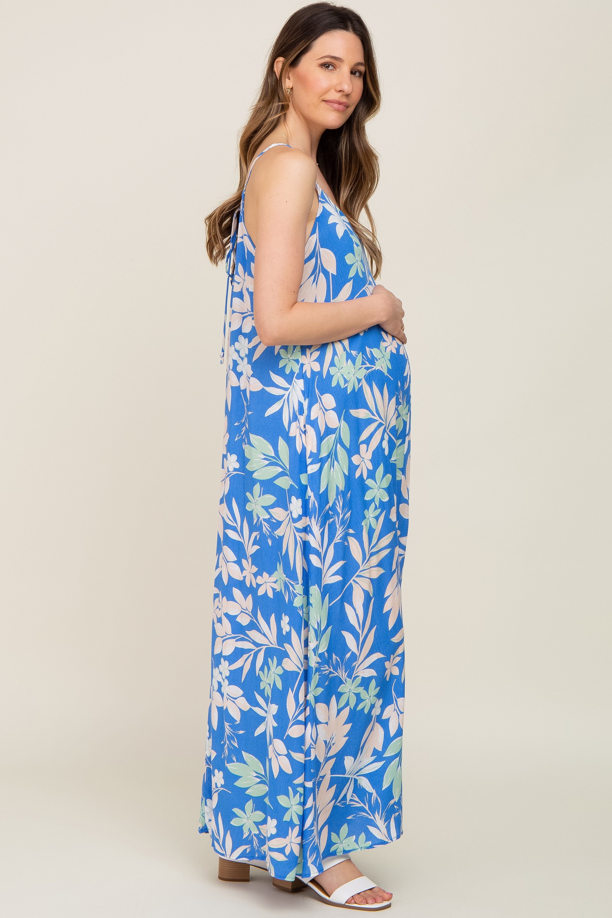 Blue Floral V-Neck Maternity Maxi Dress sold by Pinkblush product image thumbnail 3