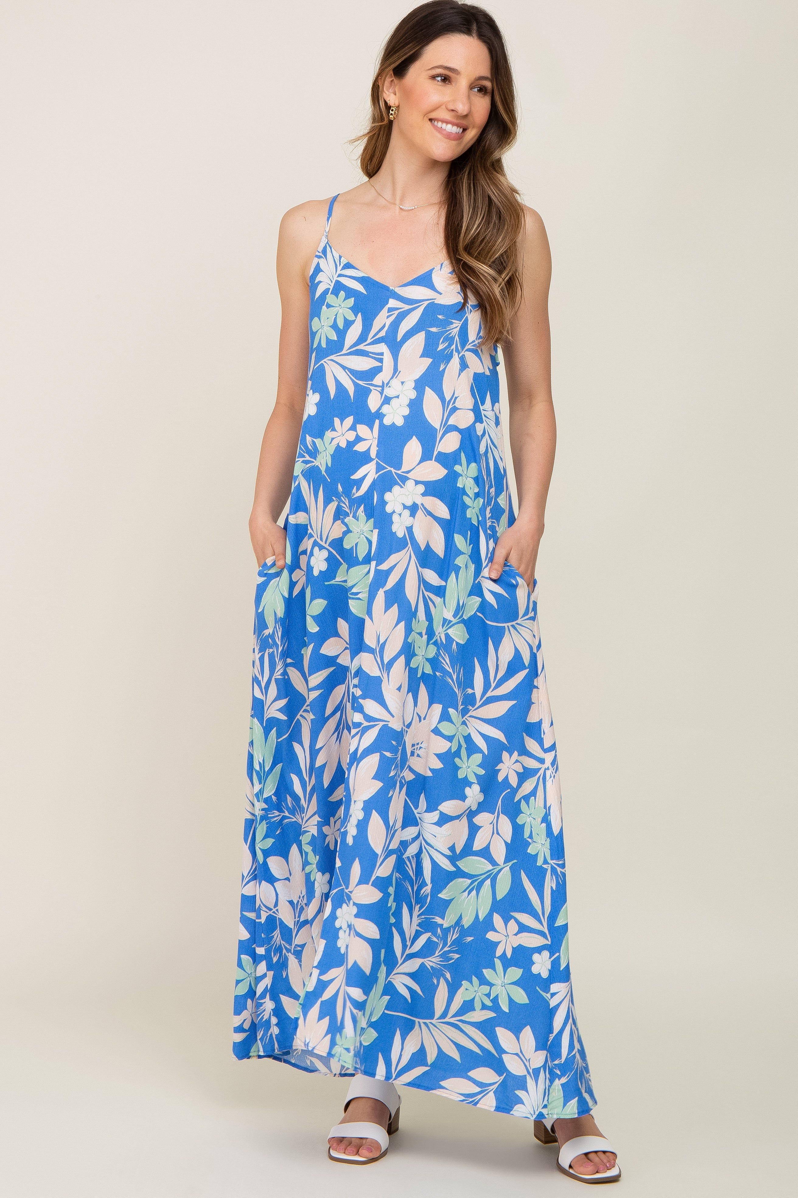 Blue Floral V-Neck Maternity Maxi Dress sold by Pinkblush