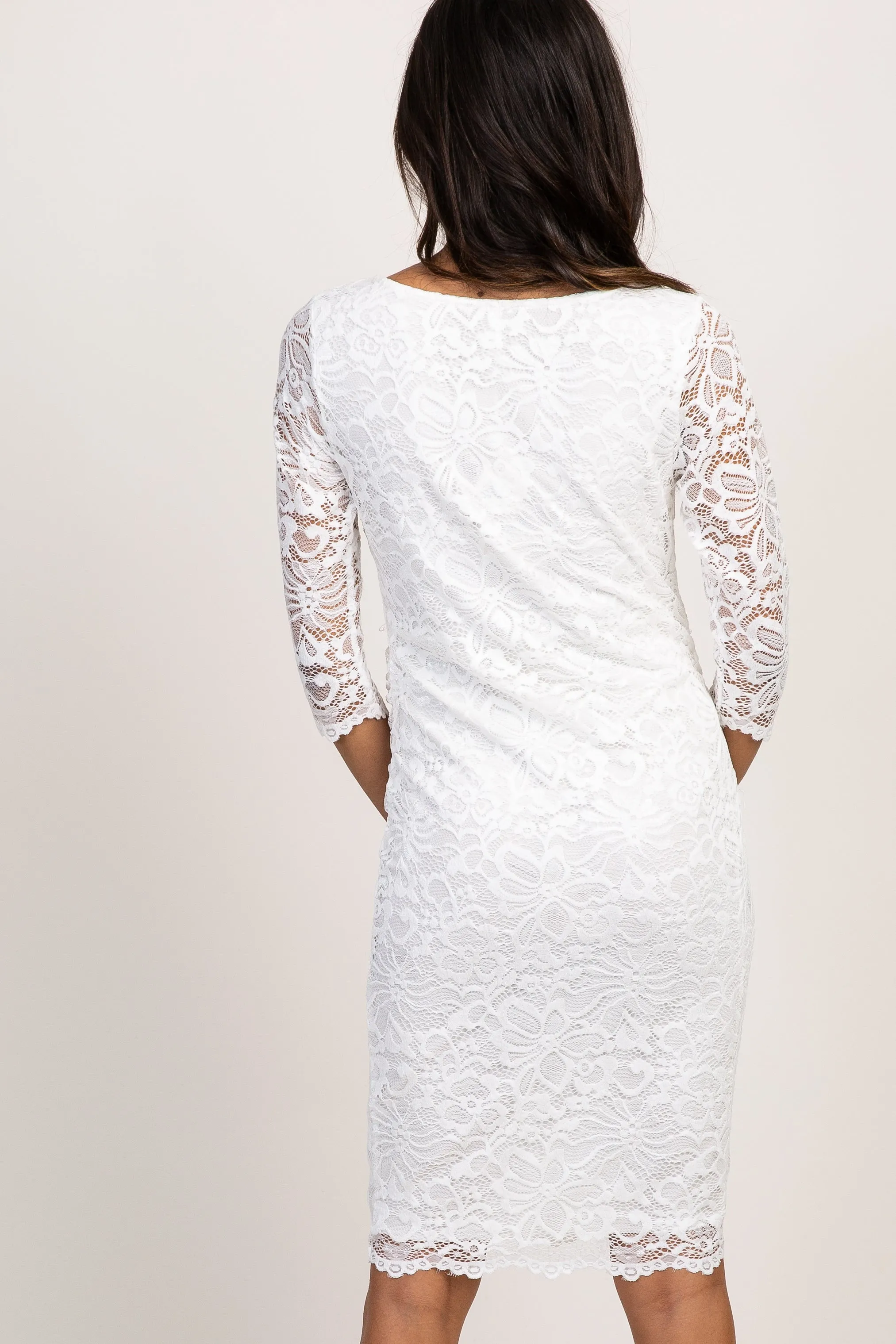 Ivory Lace Fitted 3/4 Sleeve Maternity Dress sold by Pinkblush product image thumbnail 4
