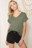 Olive V-Neck Pocket Short Sleeve Shirt sold by Pinkblush