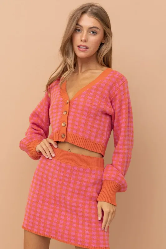 Pink Orange Knit Top And Skirts Set sold by Pinkblush