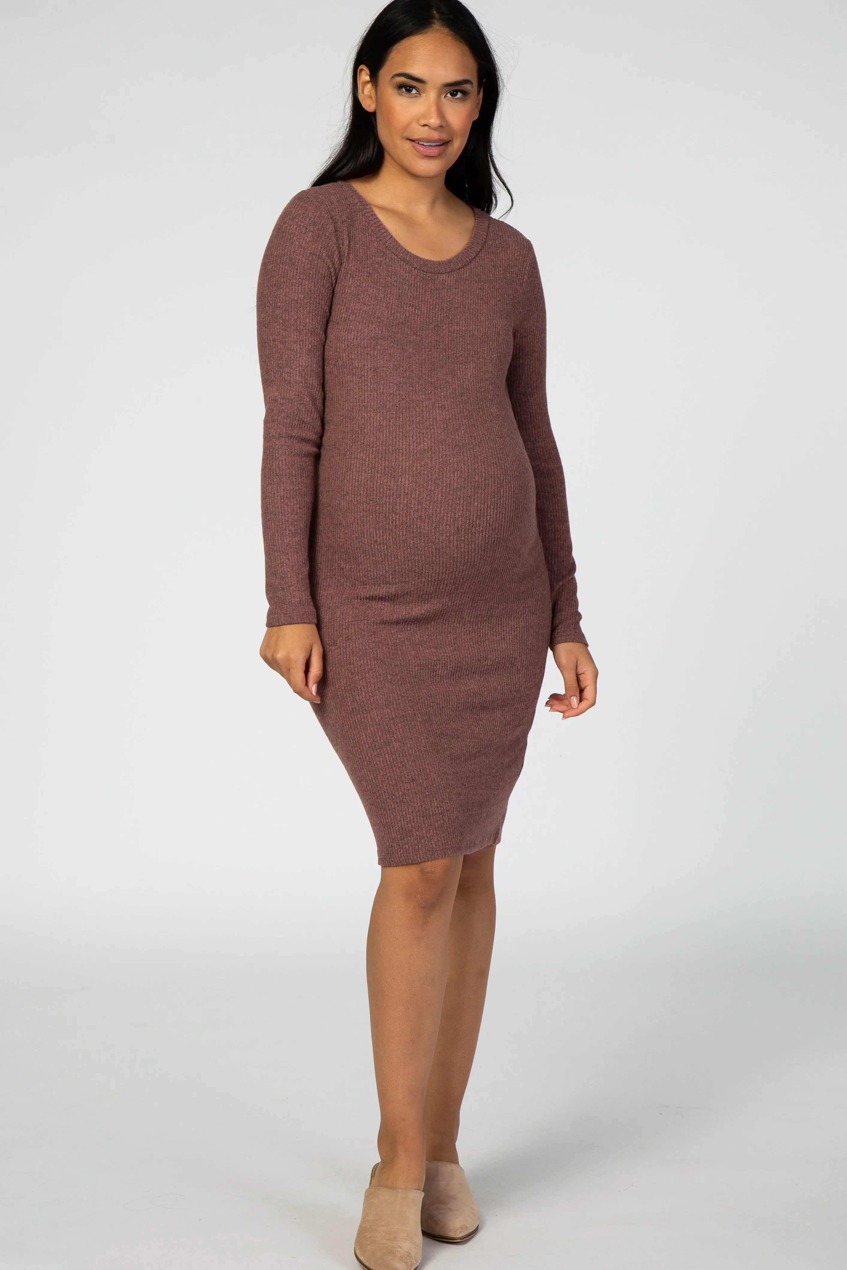 Mauve Knit Long Sleeve Maternity Dress sold by Pinkblush