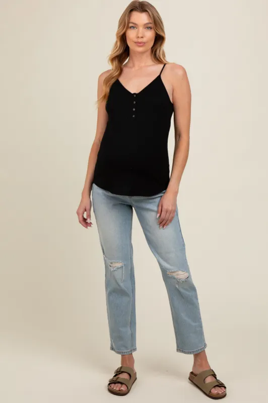 Light Blue Open Knee Straight Leg Maternity Jeans sold by Pinkblush