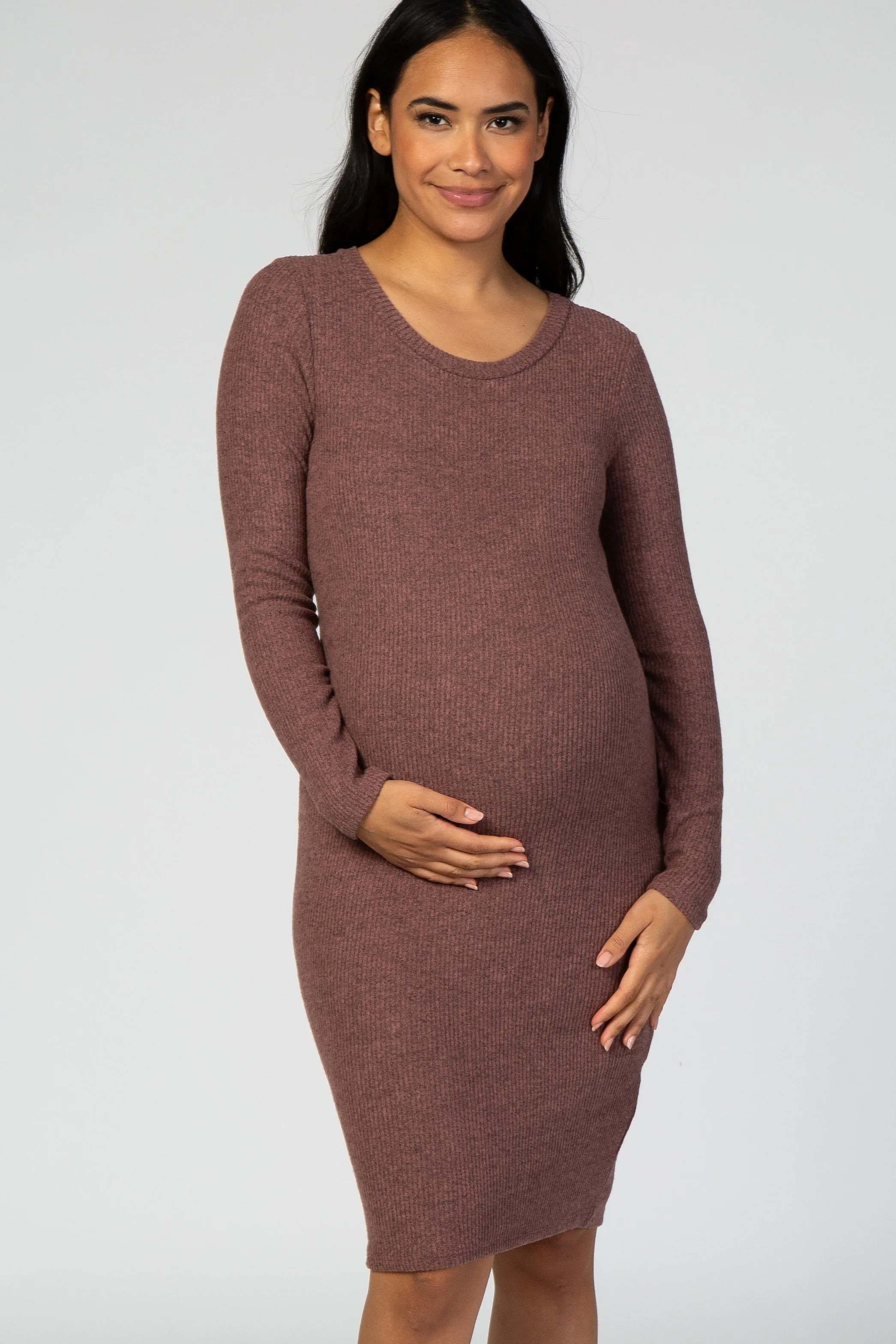 Mauve Knit Long Sleeve Maternity Dress sold by Pinkblush product image thumbnail 2