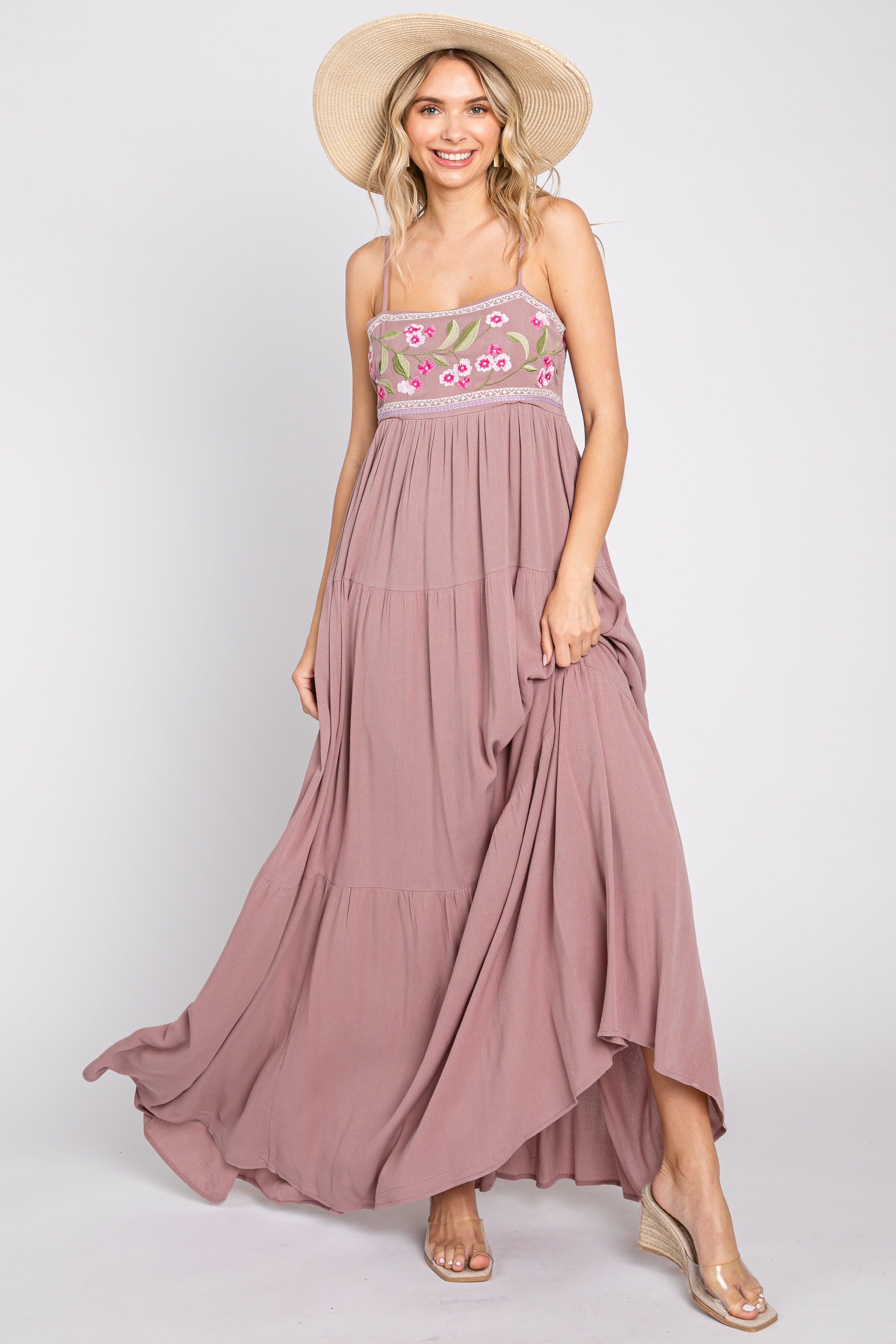 Mauve Floral Embroidery Maxi Dress sold by Pinkblush product image thumbnail 4