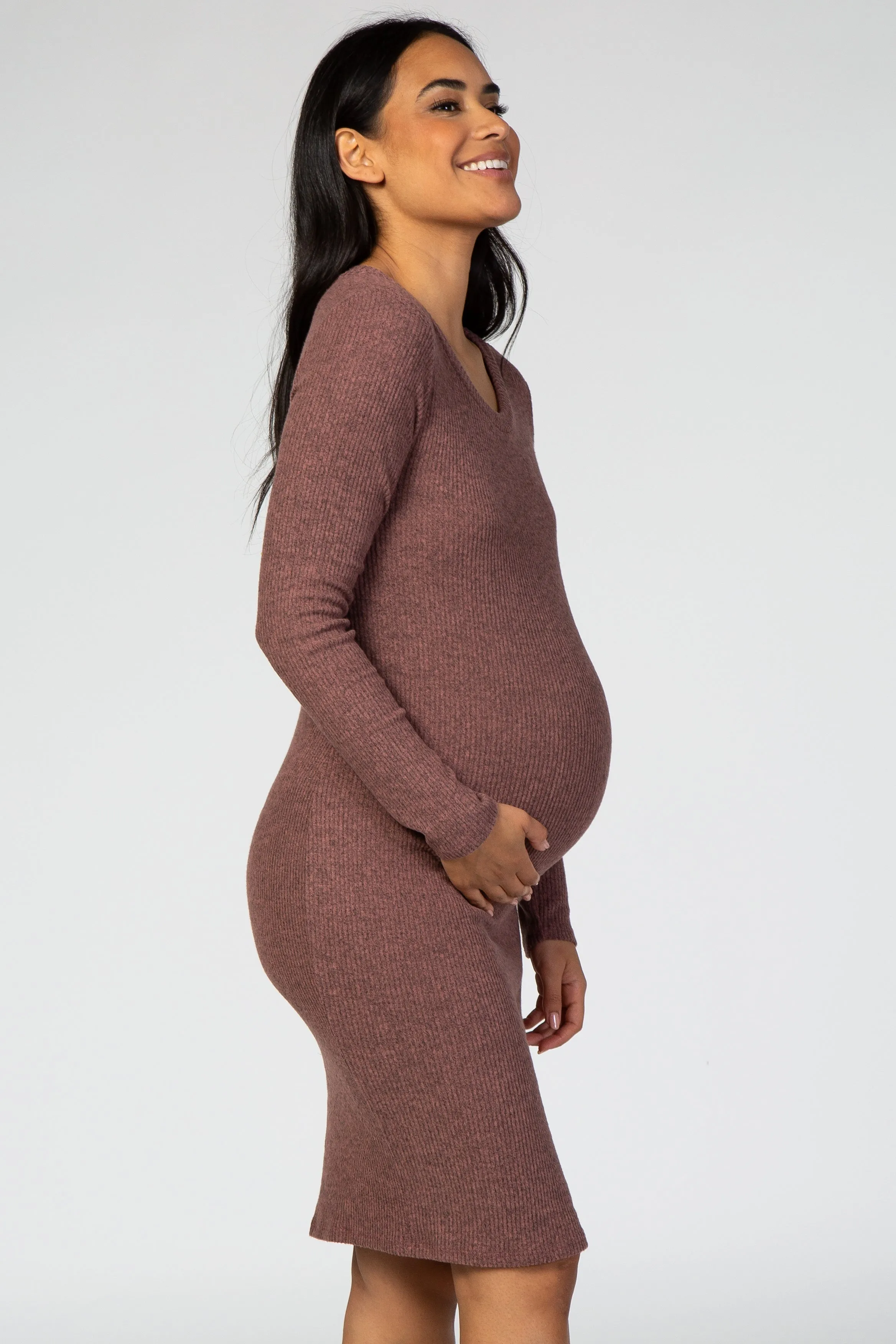 Mauve Knit Long Sleeve Maternity Dress sold by Pinkblush product image thumbnail 3