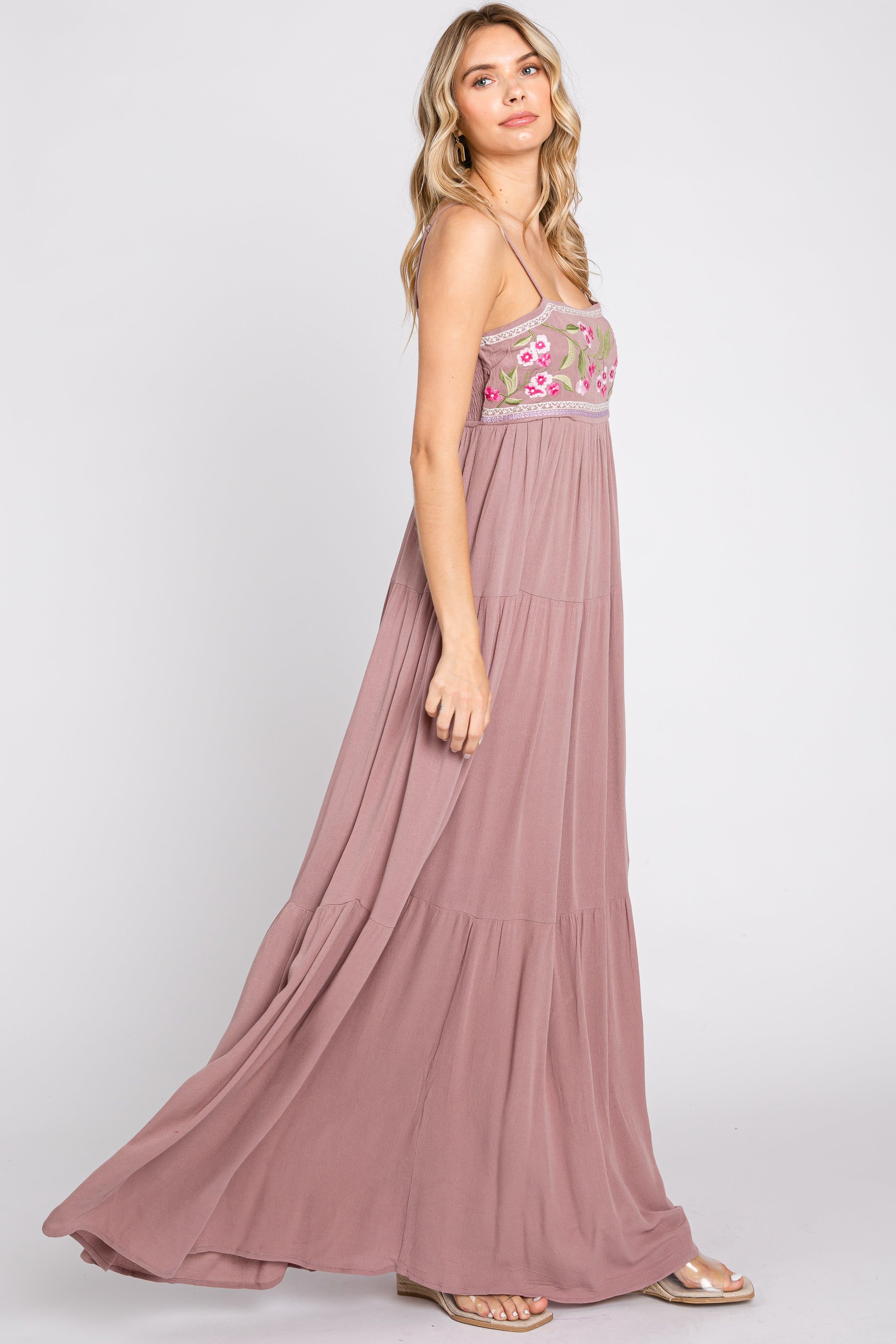 Mauve Floral Embroidery Maxi Dress sold by Pinkblush product image thumbnail 2