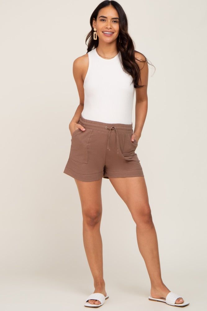 Mocha Drawstring Maternity Shorts sold by Pinkblush product image thumbnail 5