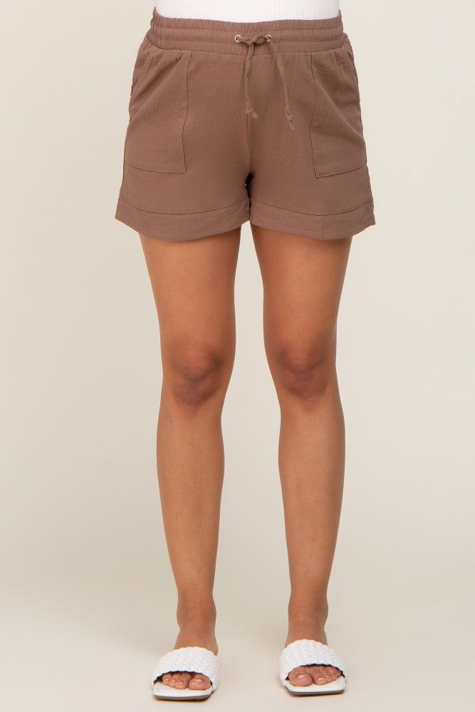 Mocha Drawstring Maternity Shorts sold by Pinkblush product image thumbnail 2