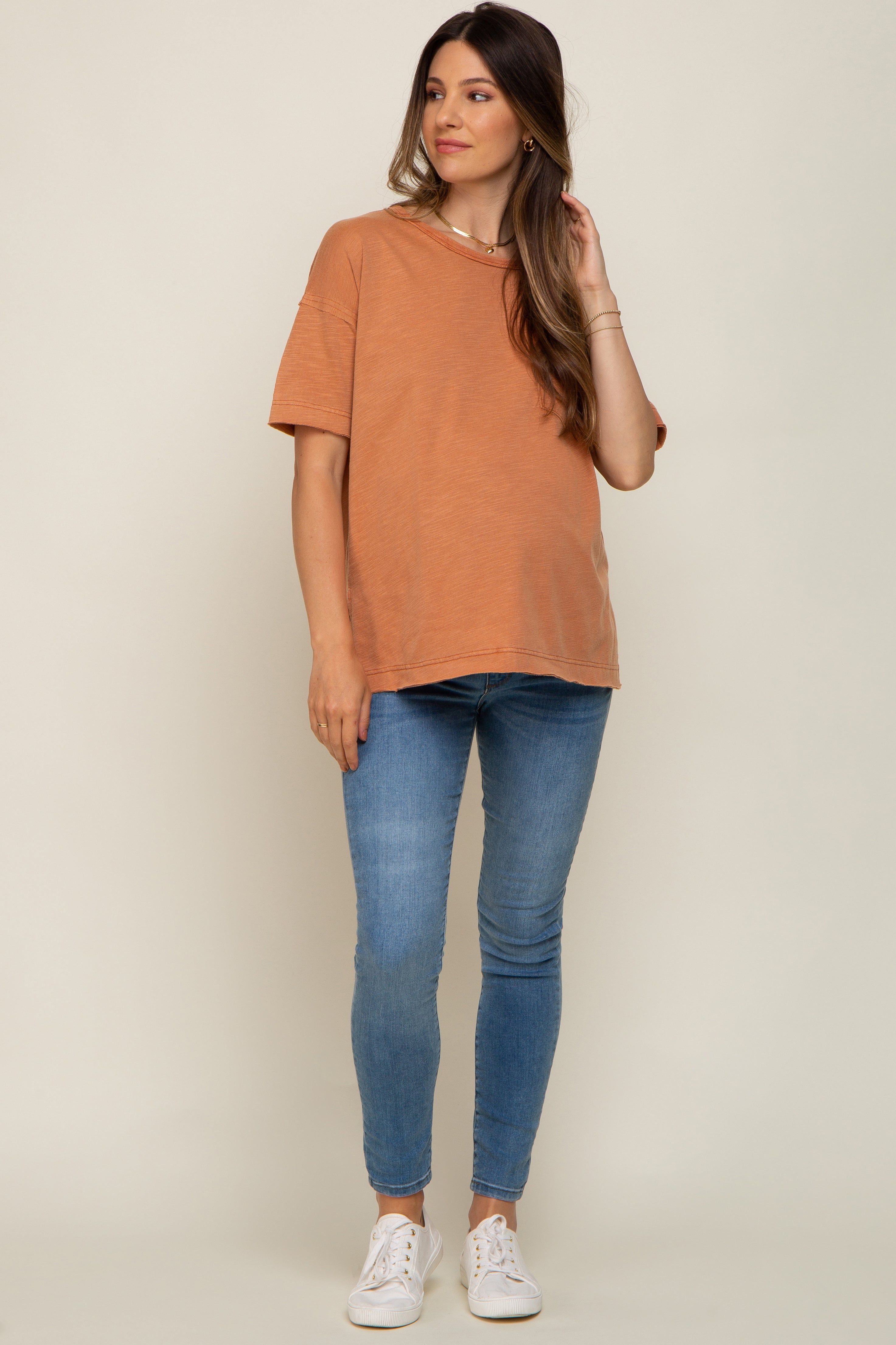 Rust Raw Hem Front Pocket Maternity T-Shirt sold by Pinkblush product image thumbnail 4
