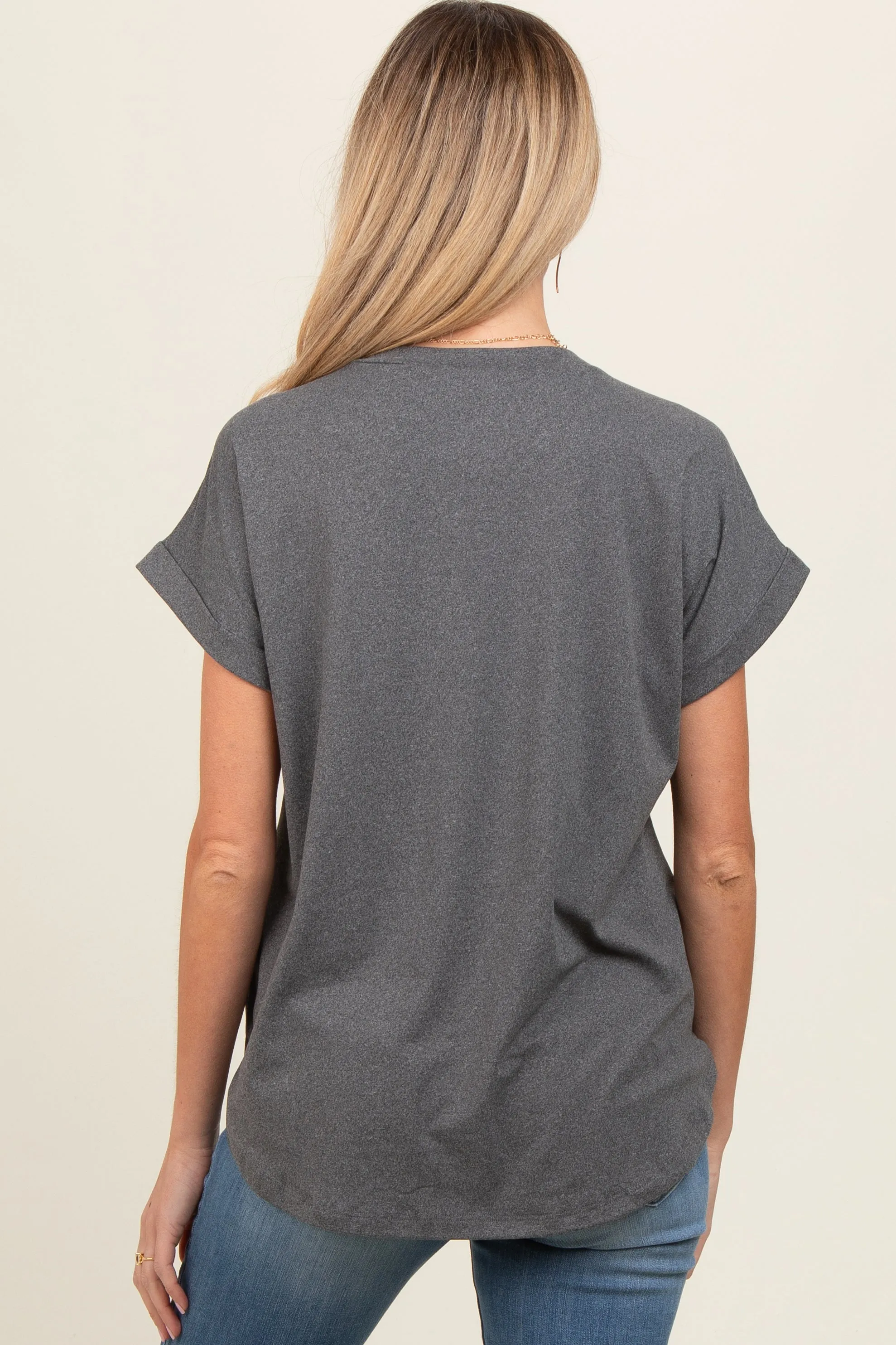 Charcoal V-Neck Pocket Short Sleeve Maternity Shirt sold by Pinkblush product image thumbnail 4