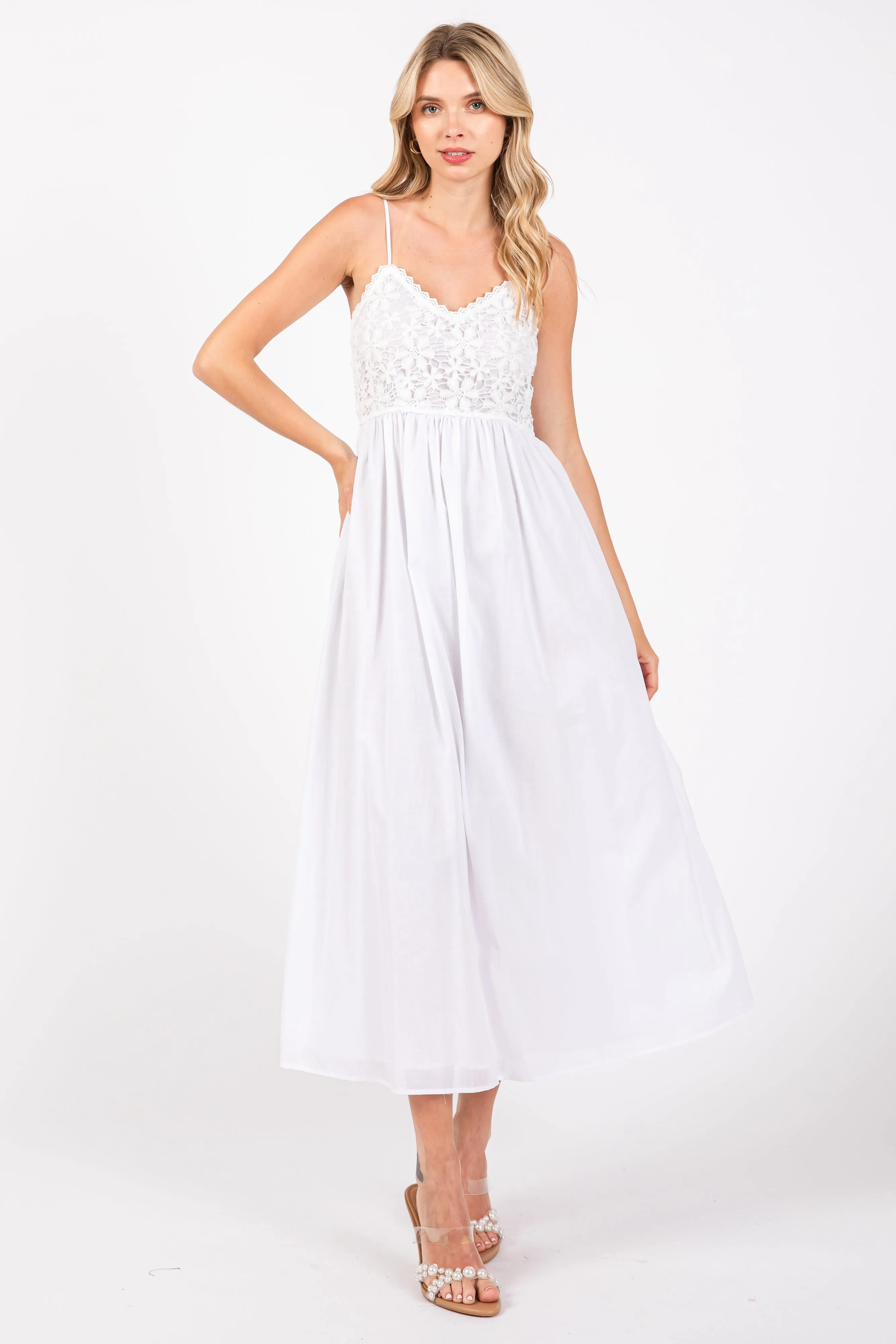 White Floral Crochet Contrast Maternity Midi Dress sold by Pinkblush product image thumbnail 5