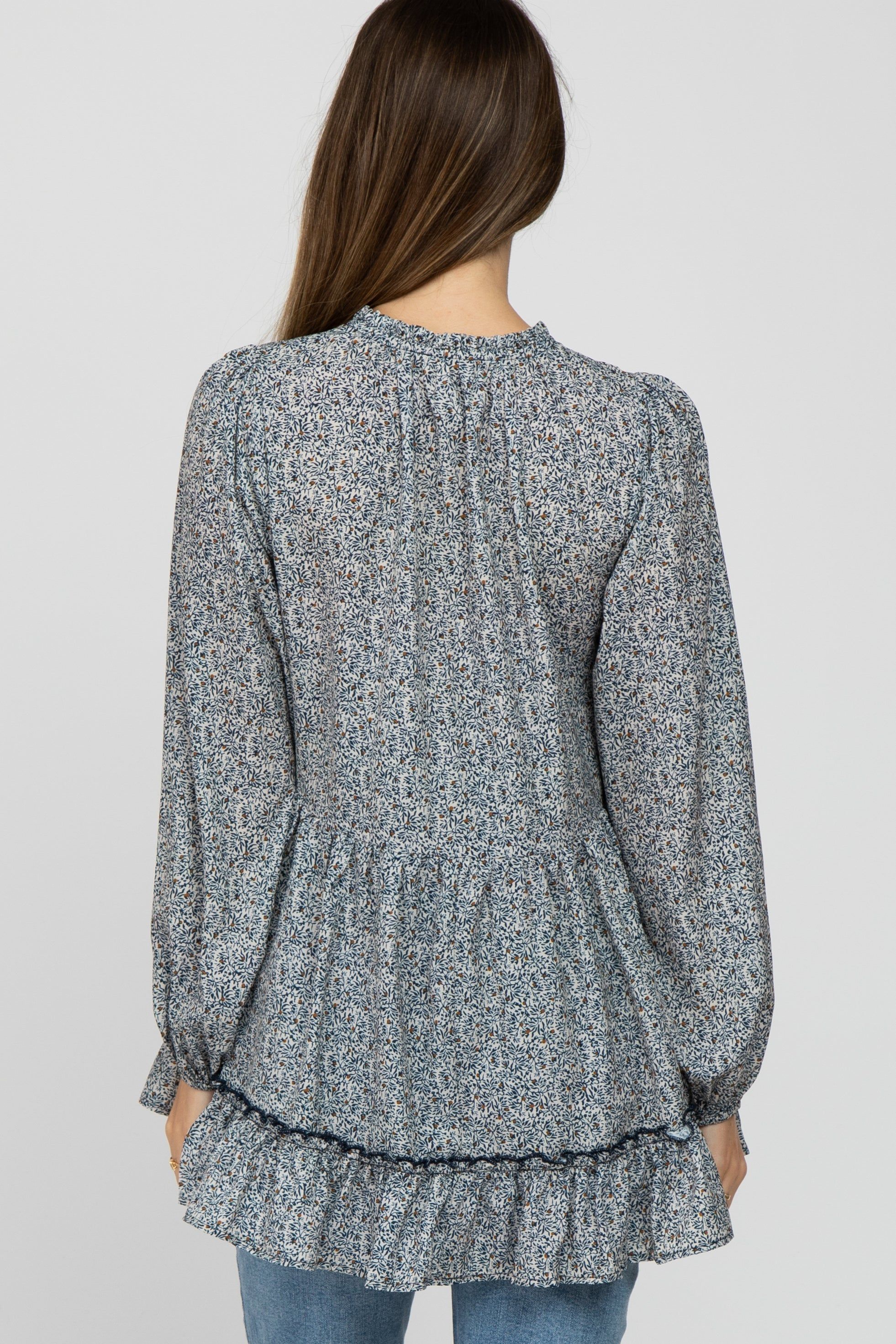 Teal Floral Ruffle Long Sleeve Maternity Blouse sold by Pinkblush product image thumbnail 4