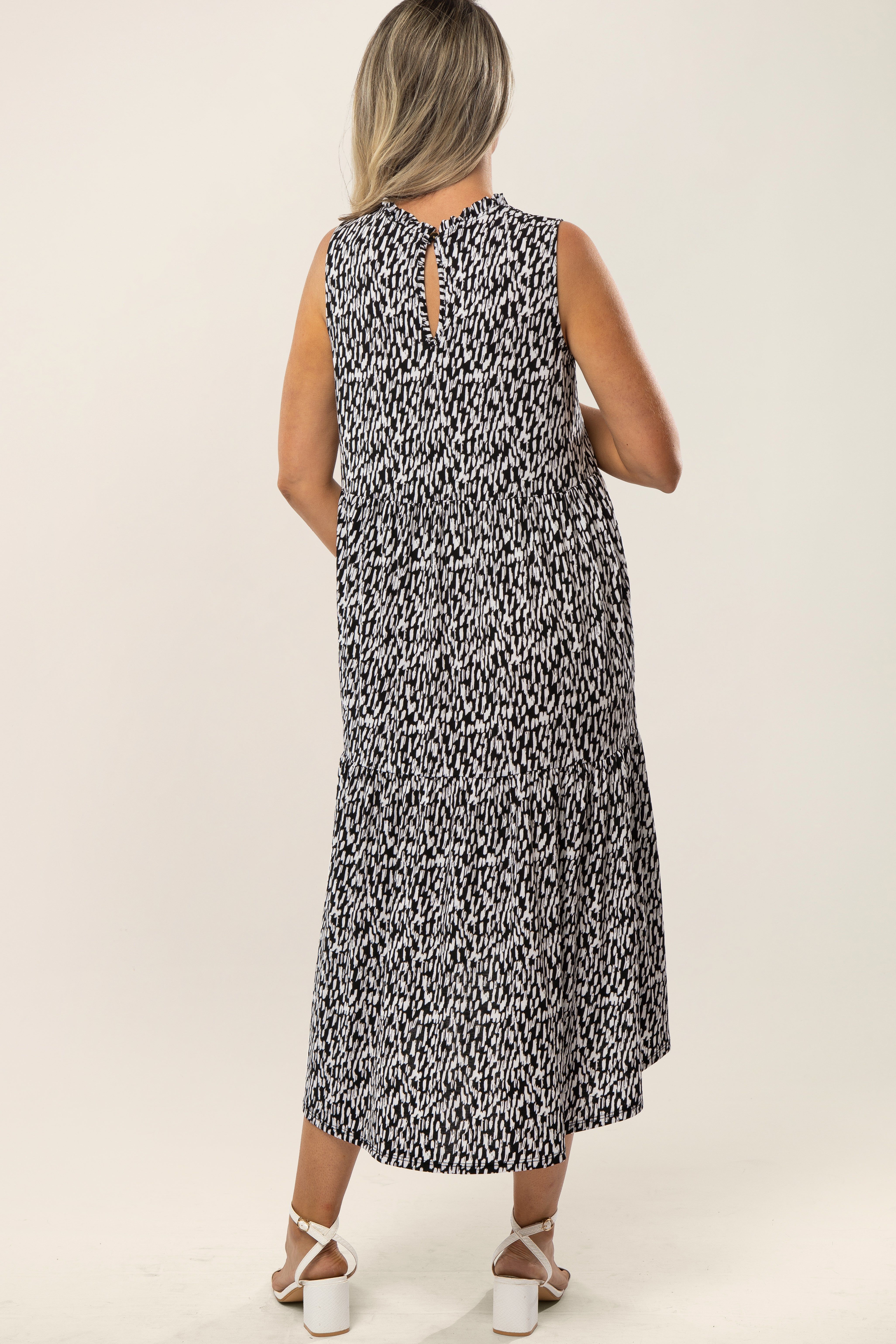 Black Printed Ruffle Hem Hi-Low Maternity Midi Dress sold by Pinkblush product image thumbnail 3