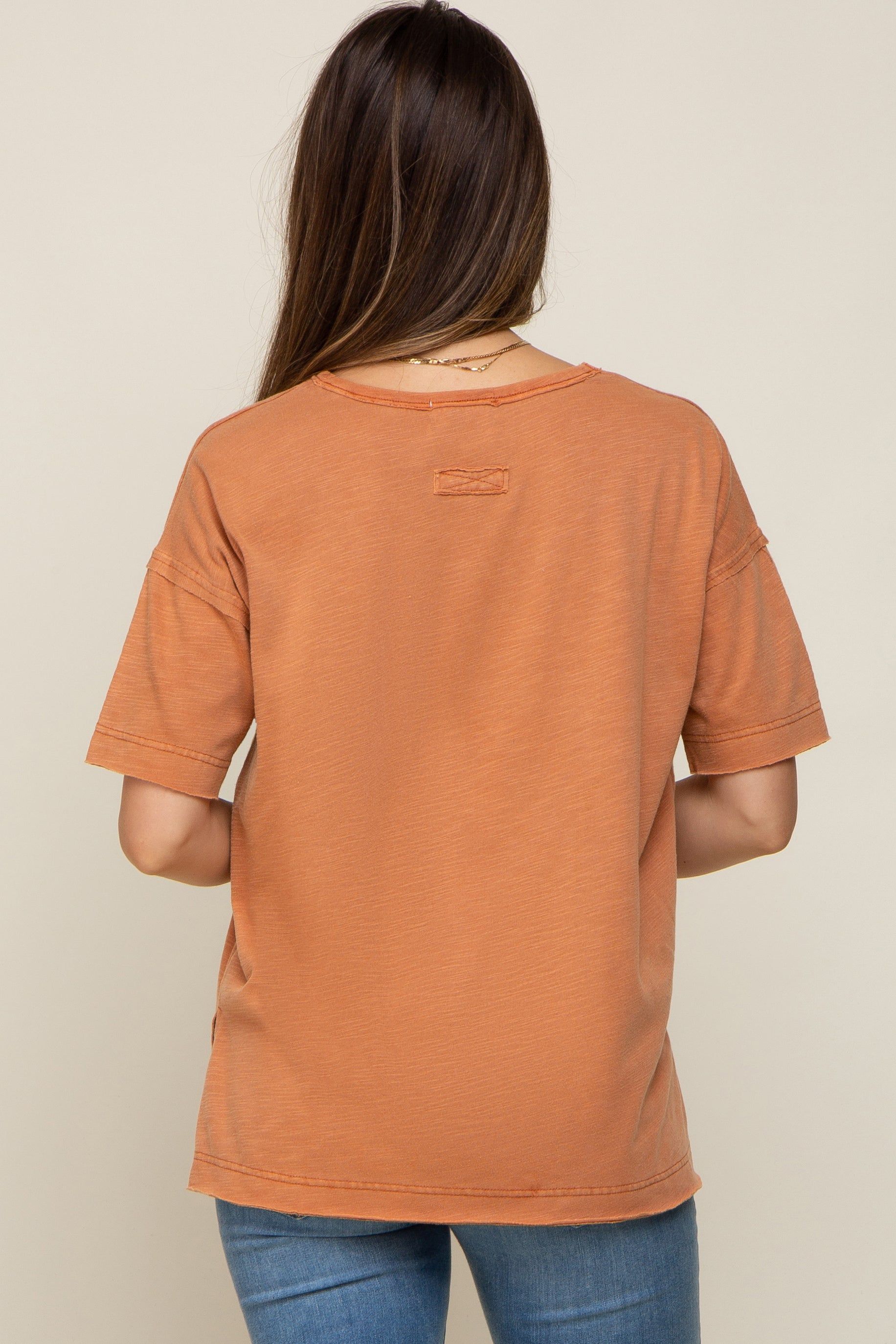Rust Raw Hem Front Pocket Maternity T-Shirt sold by Pinkblush product image thumbnail 3