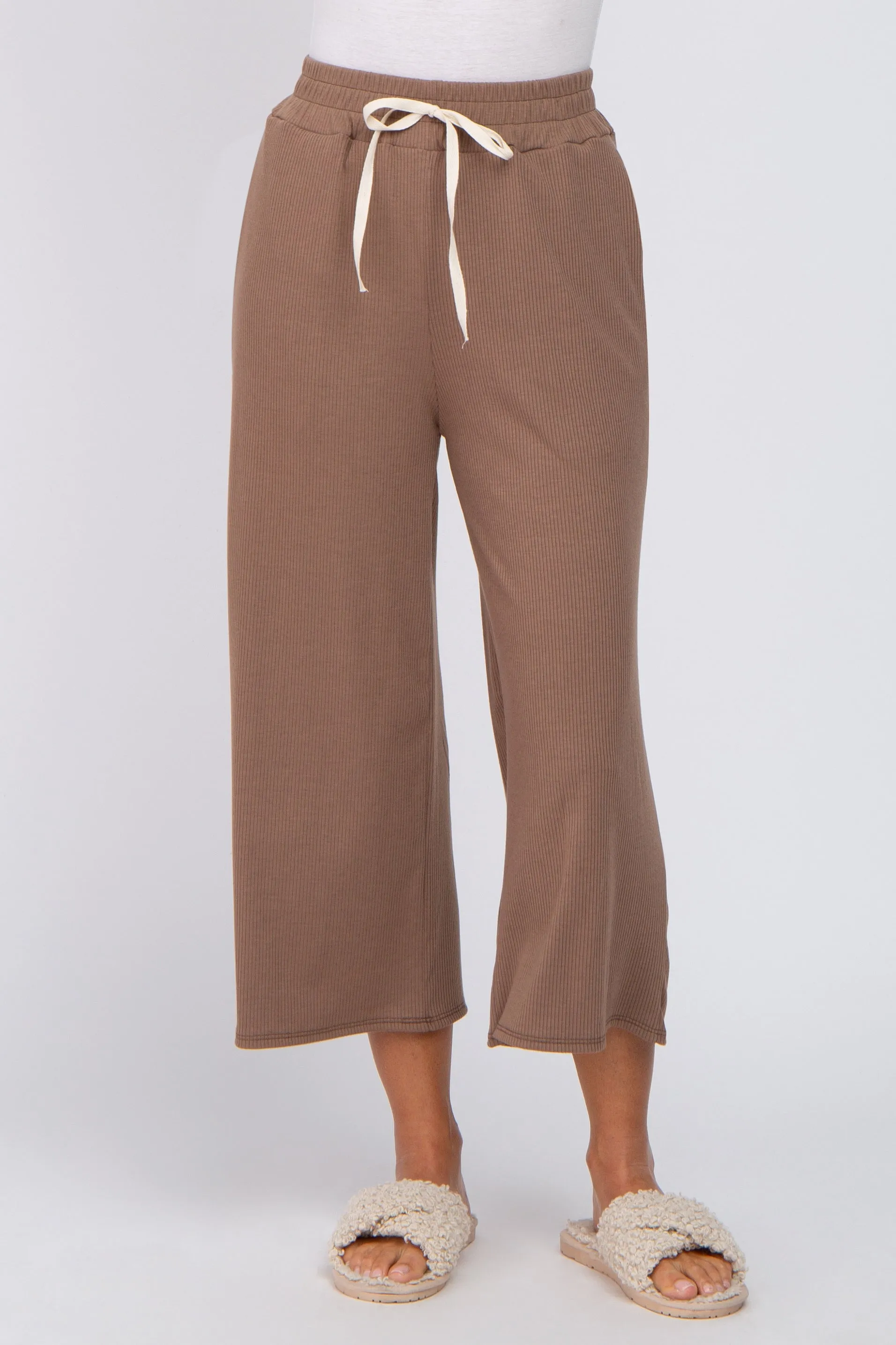 Taupe Ribbed Cropped Wide Leg Pants sold by Pinkblush product image thumbnail 2