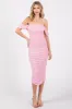 Light Pink Off Shoulder Sleeveless Ruched Mesh Midi Dress sold by Pinkblush