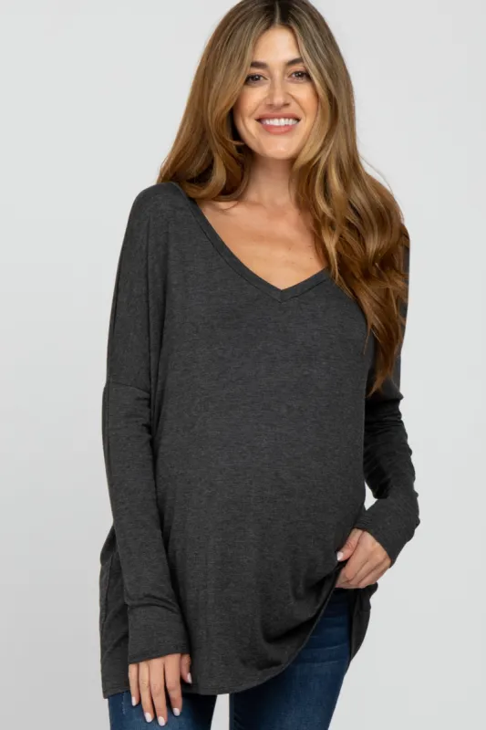 Charcoal V-Neck Maternity Top sold by Pinkblush