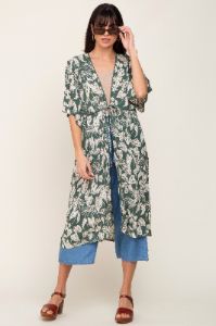 Green Palm Print Front Tie Short Sleeve Cover Up sold by Pinkblush