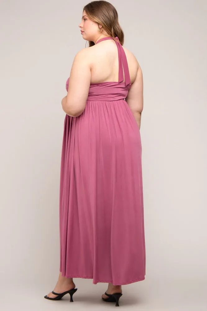 Mauve Front Knot Halter Maternity Plus Maxi Dress sold by Pinkblush product image thumbnail 4