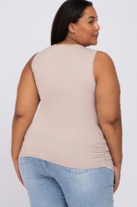 Taupe Ruched Side Plus Maternity Tank sold by Pinkblush